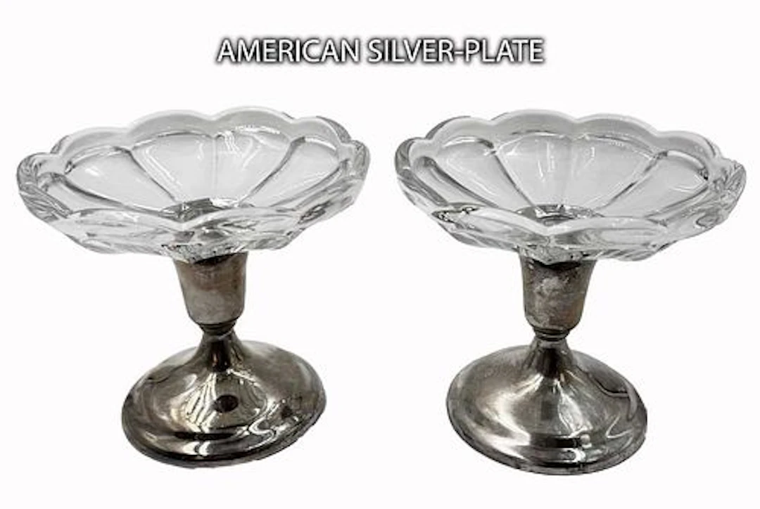 A Pair Of Vintage American Silver-Plated Cut Crystal Candy Dish, Hallmarked