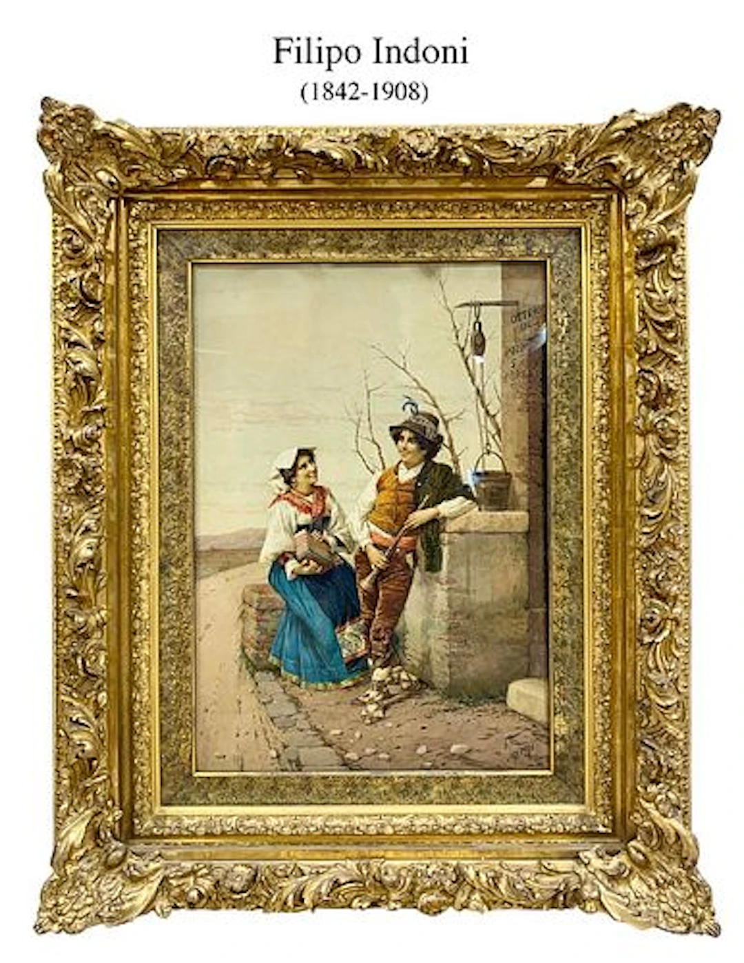 The Musician Couple, An Italian Filipo Indoni (1842-1908) Watercolor