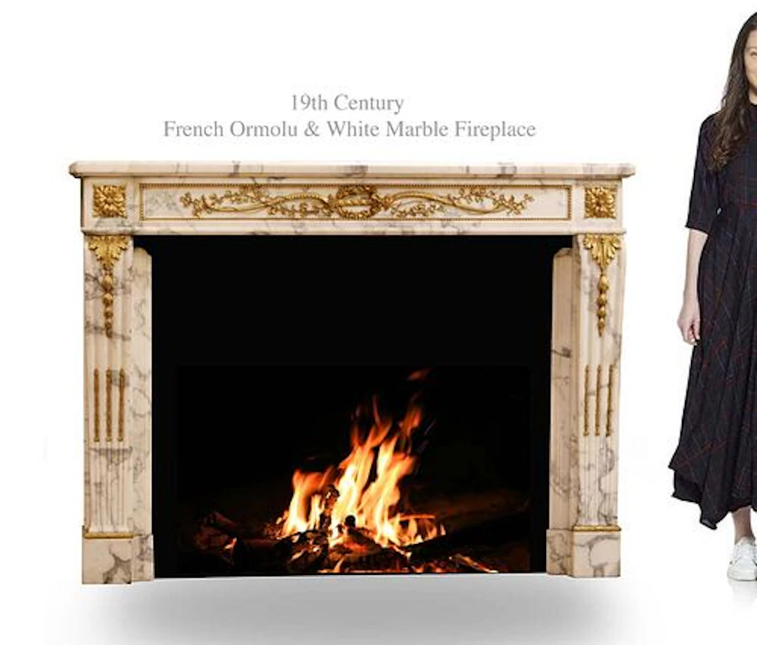 19th Century French Ormolu Mounted White Marble Fireplace
