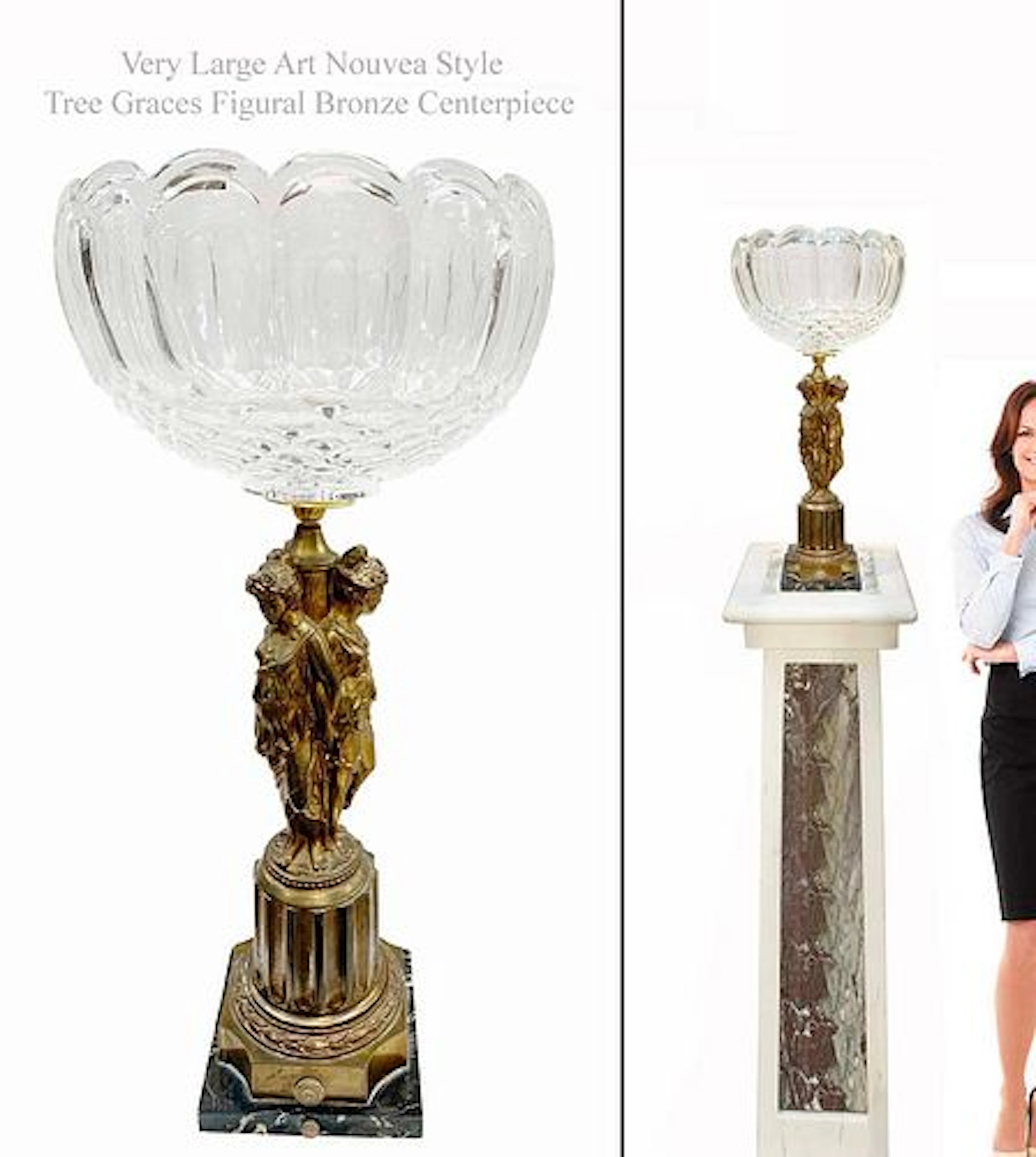 A Very Large Art Nouveau Style Three Graces Figural Bronze Centerpiece
