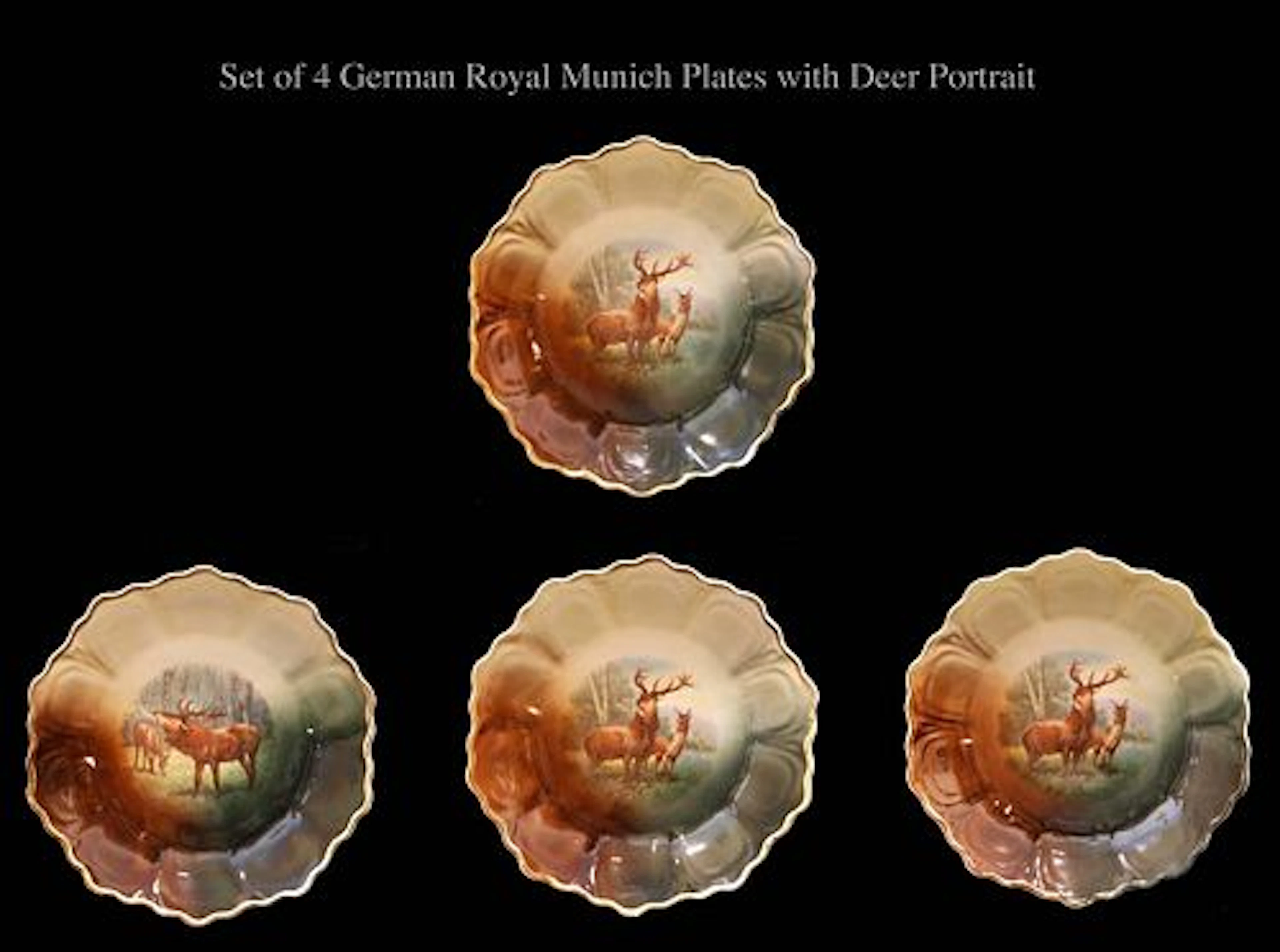 A Set of Four German Royal Munich Deer Plates, Hallmarked