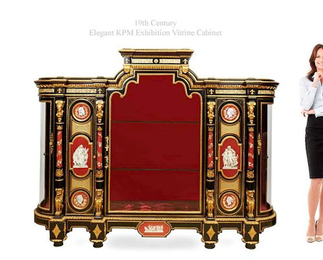 Elegant 19th C. KPM Plaques & Bronze Exhibition Vitrine Cabinet