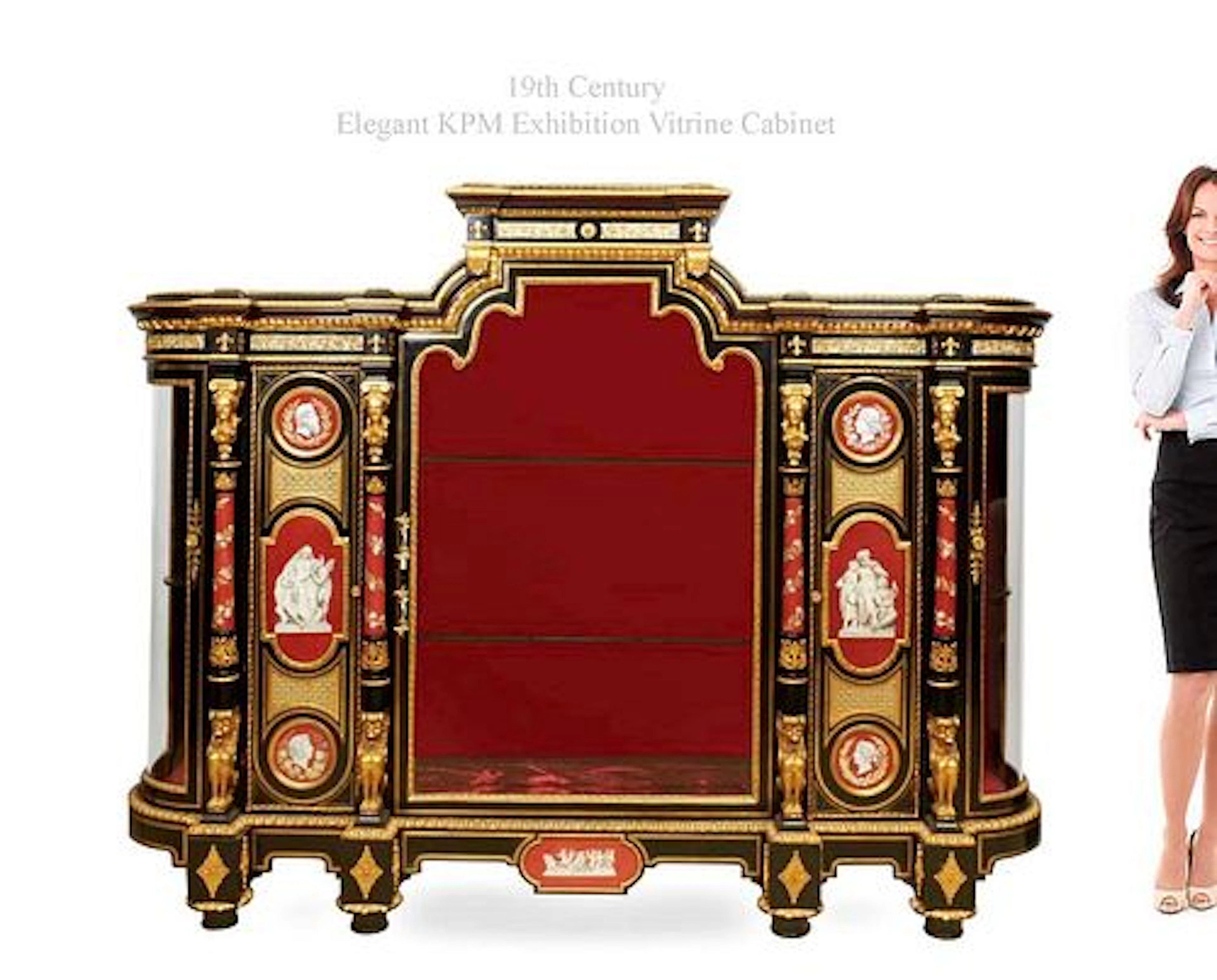 Elegant 19th C. KPM Plaques & Bronze Exhibition Vitrine Cabinet