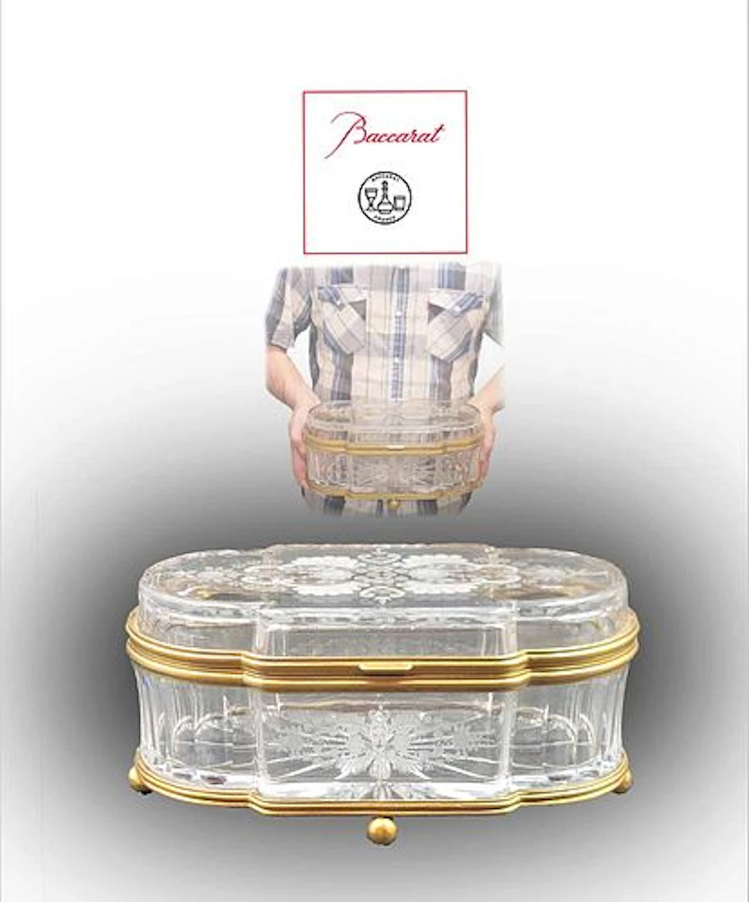 19th C. French Baccarat Crystal Glass Bronze Vanity Box