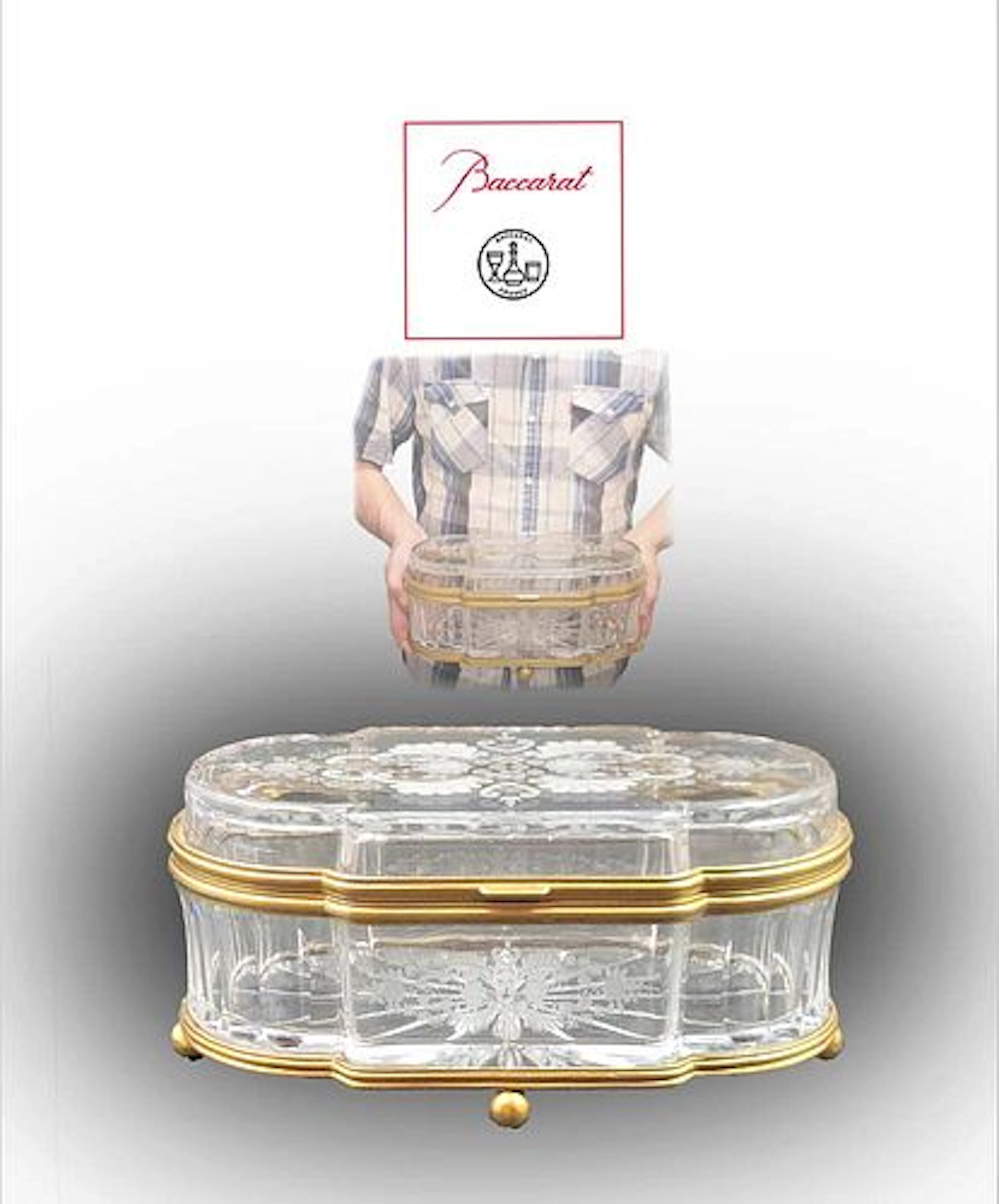 19th C. French Baccarat Crystal Glass Bronze Vanity Box
