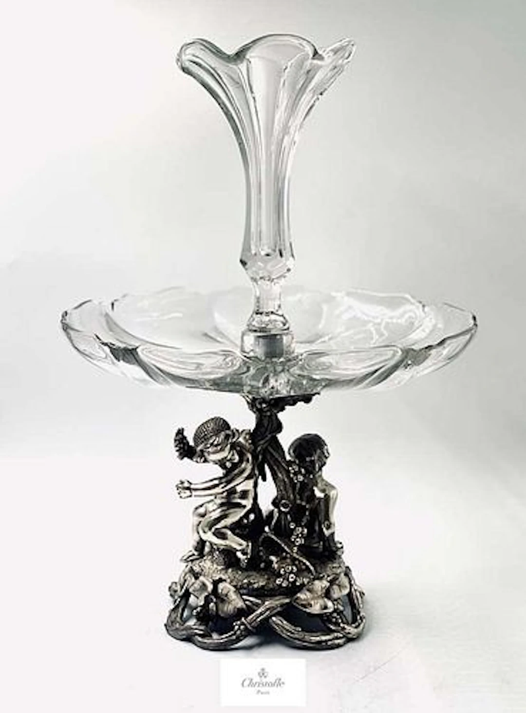 A Large 19th C. French Christofle Silver-Plated Baccarat Crystal Figural