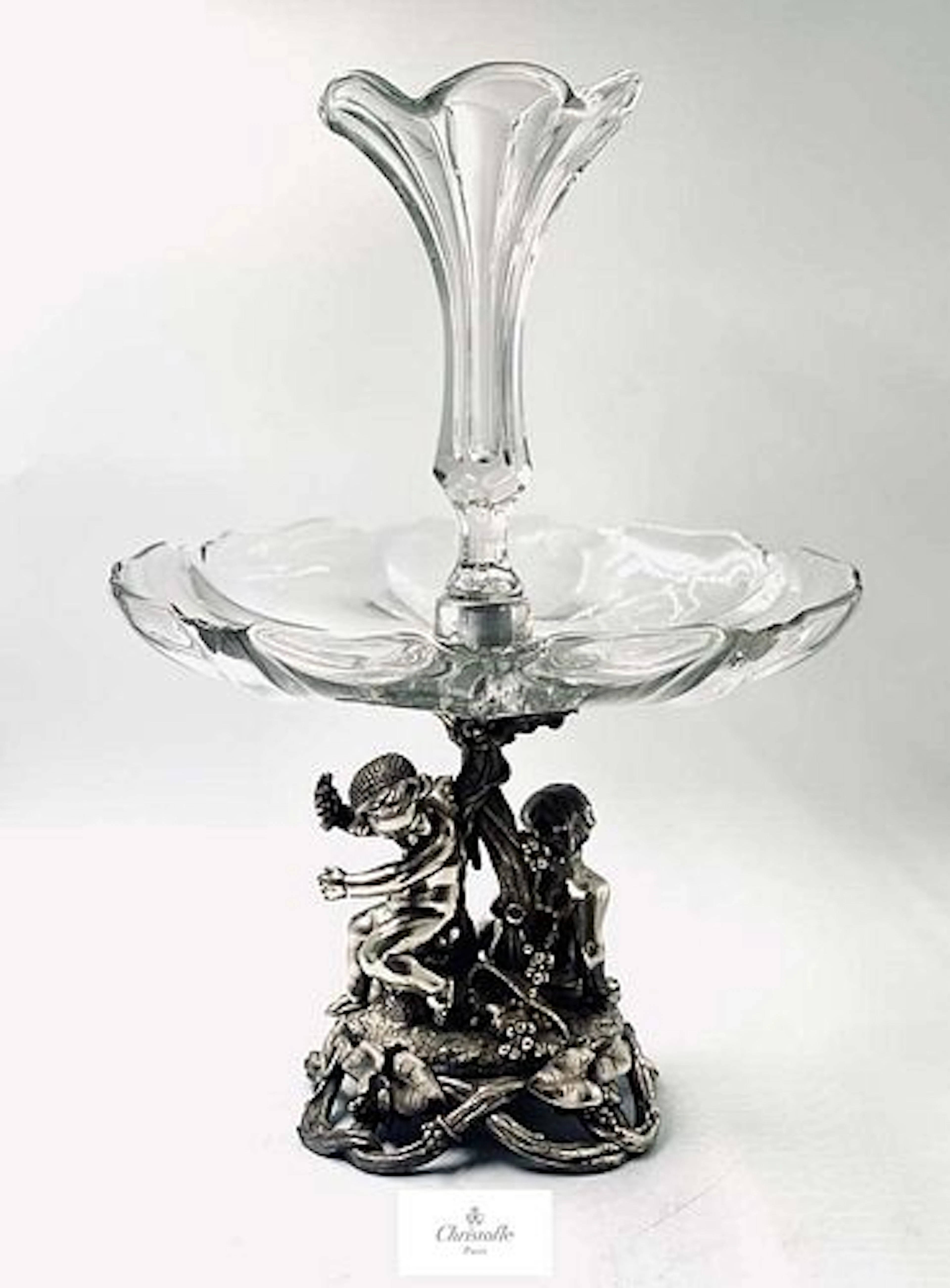 A Large 19th C. French Christofle Silver-Plated Baccarat Crystal Figural