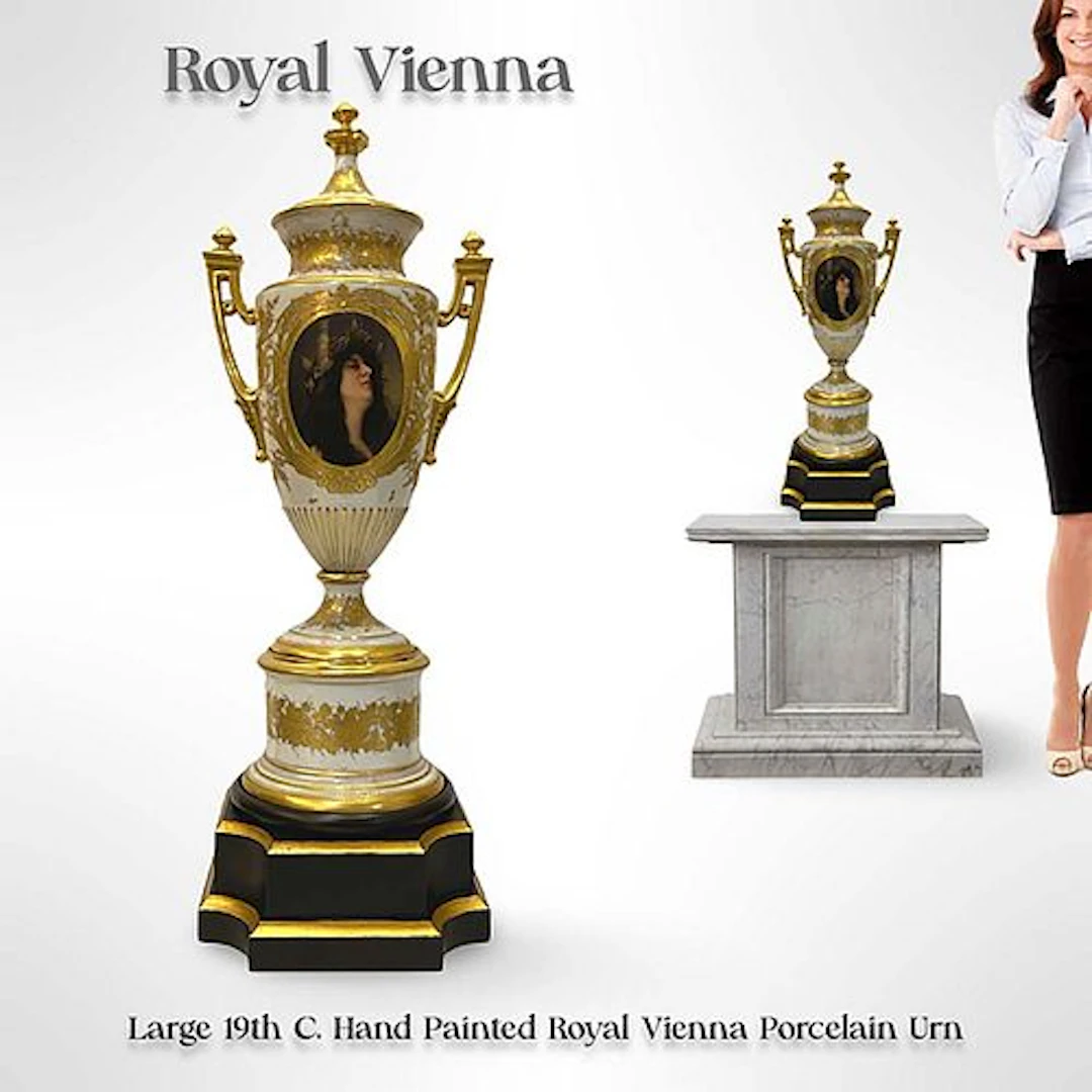 A Large 19th C. Royal Vienna Hand Painted Lidded Urn/Vase, Signed & Hallmarked