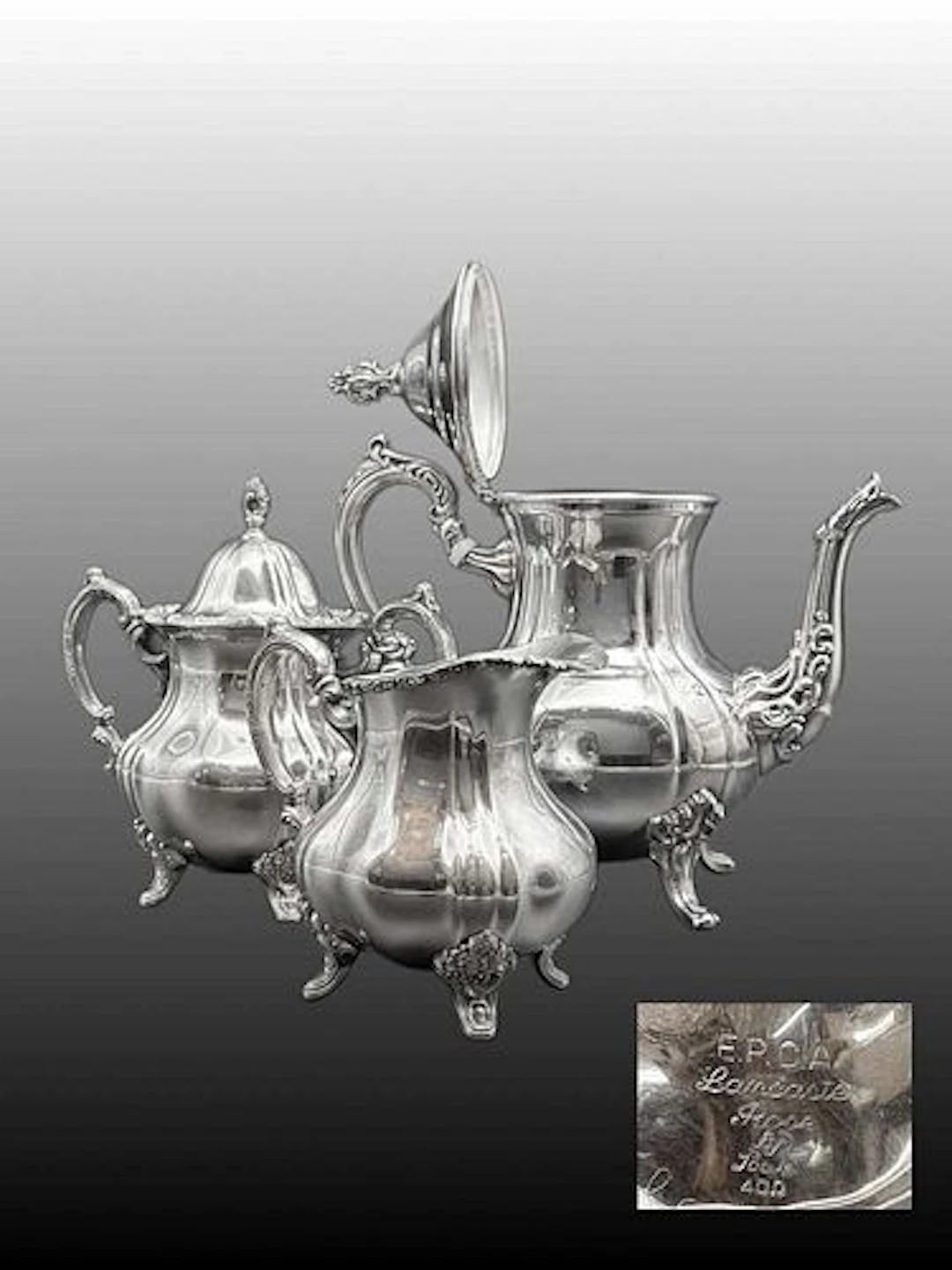 A Vintage Set of 3 Pieces English Lancaster Rose EPCA Silver-Plated