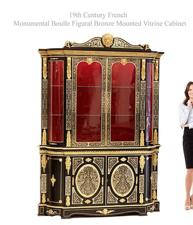 A MONUMENTAL 19TH C. FRENCH BOULLE FIGURAL BRONZE MOUNTED CABINE