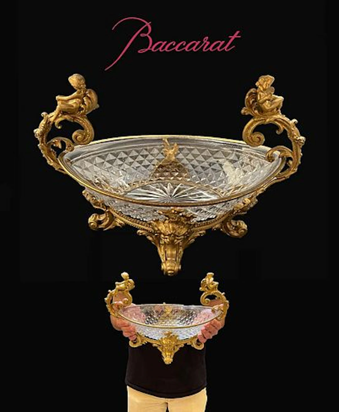 19th C. French Bronze & Baccarat Crystal Figural Centerpiece