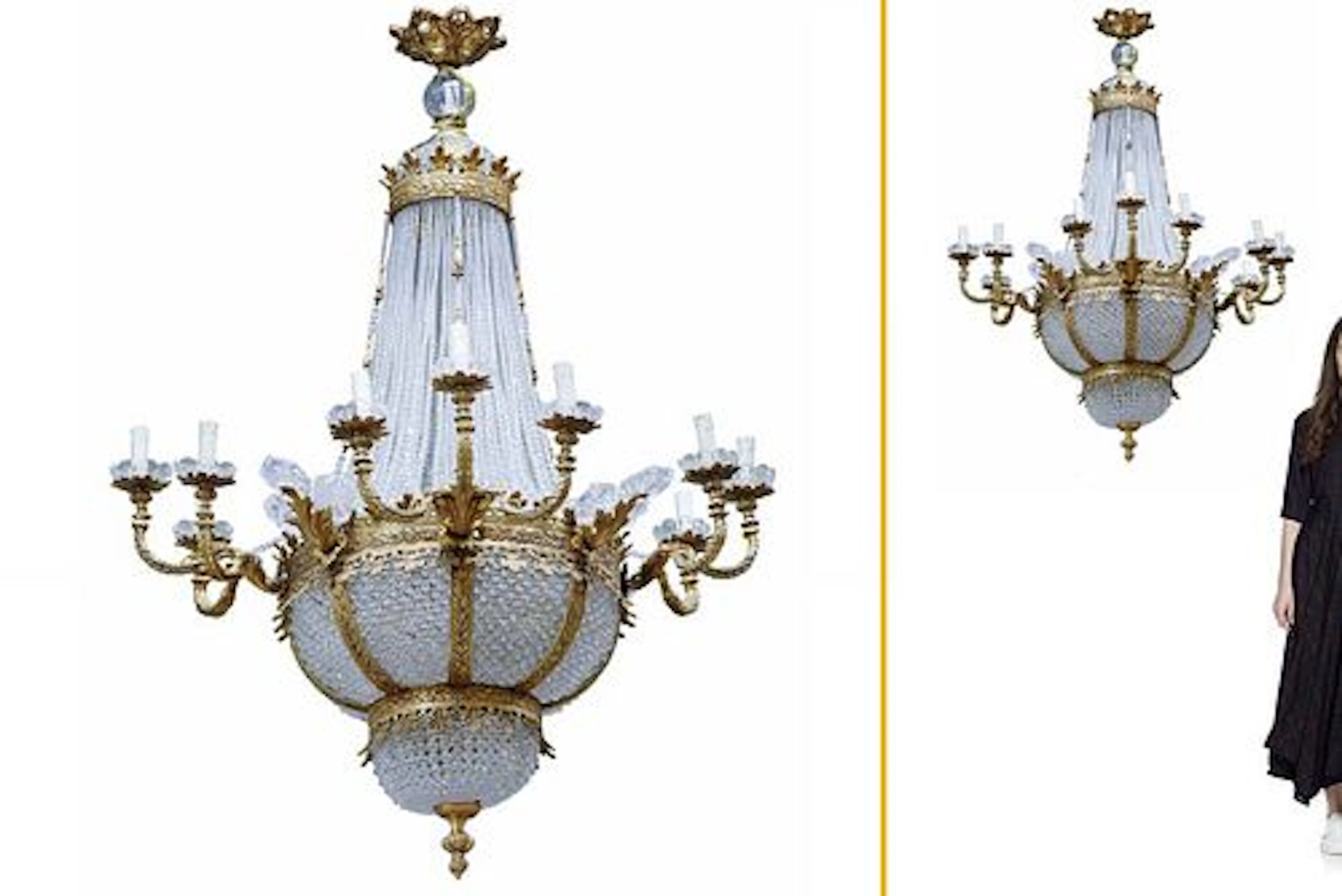 A Very Large Bronze & Crystal Chandelier