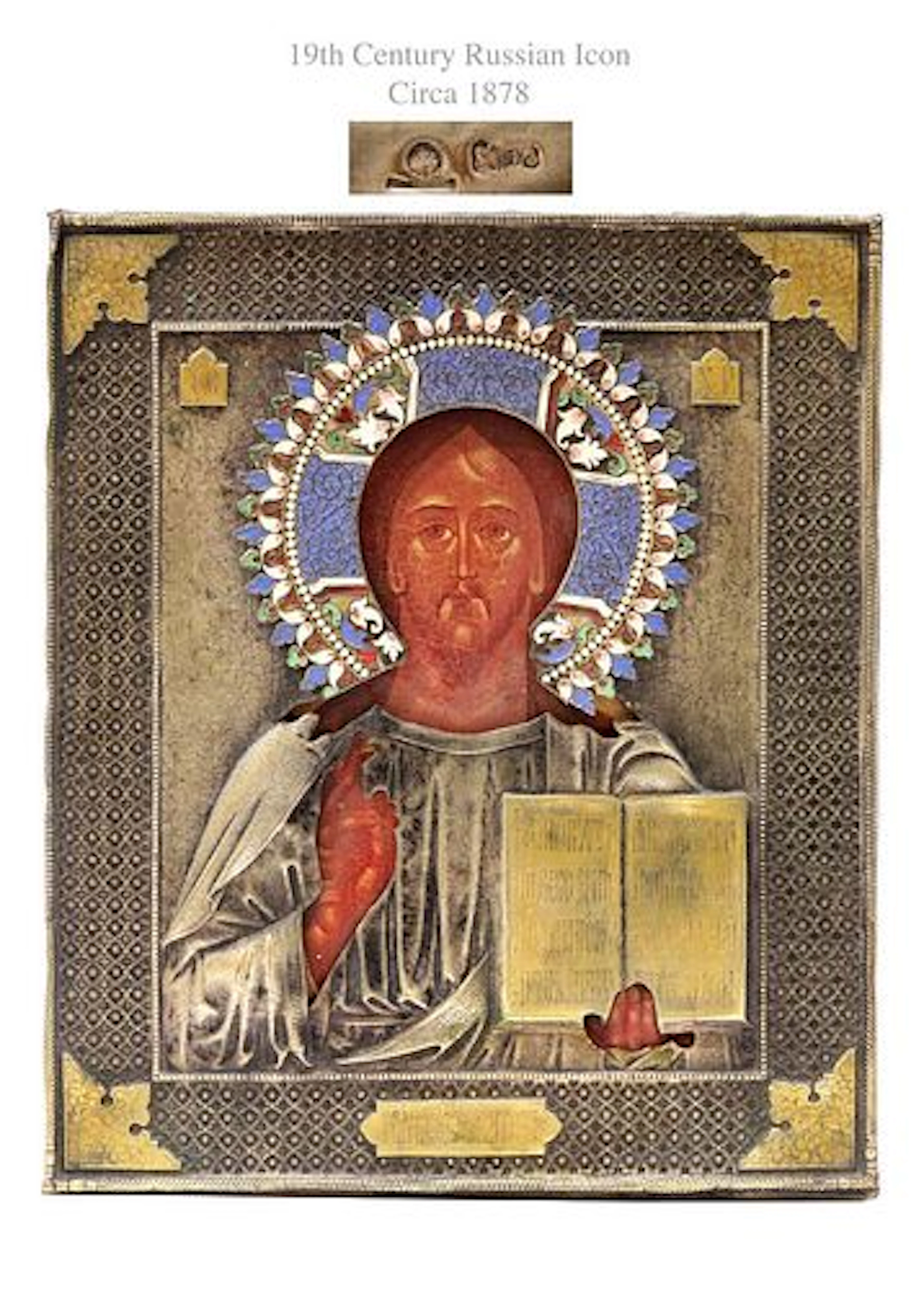 19th C. Russian Faberge Style Enameled Icon