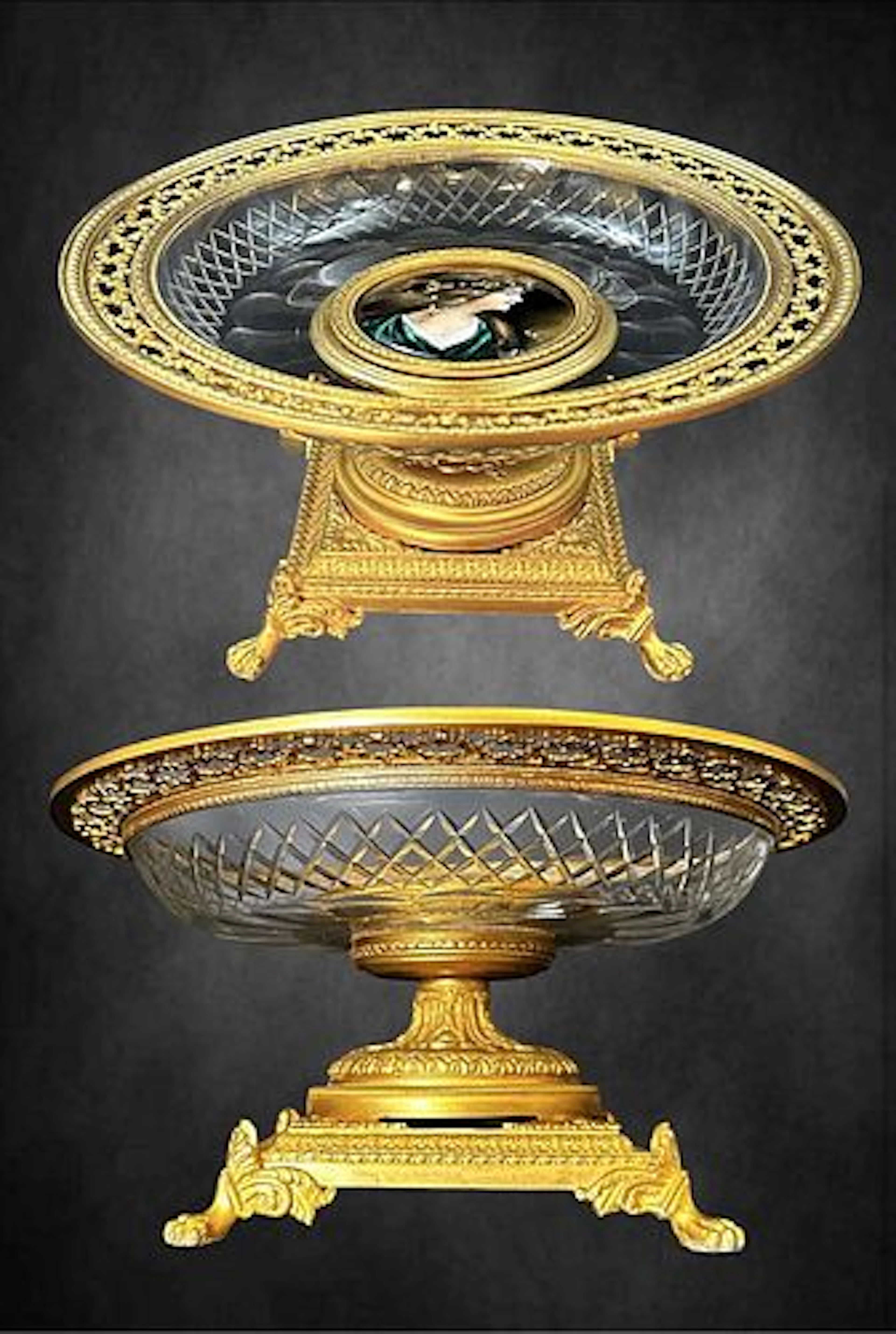 19th Century French Baccarat Crystal Bronze Hand Painted Portrait