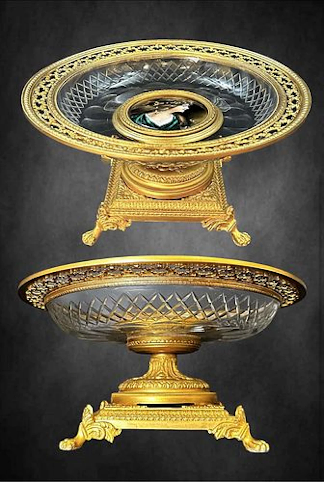 19th Century French Baccarat Crystal Bronze Hand Painted Portrait