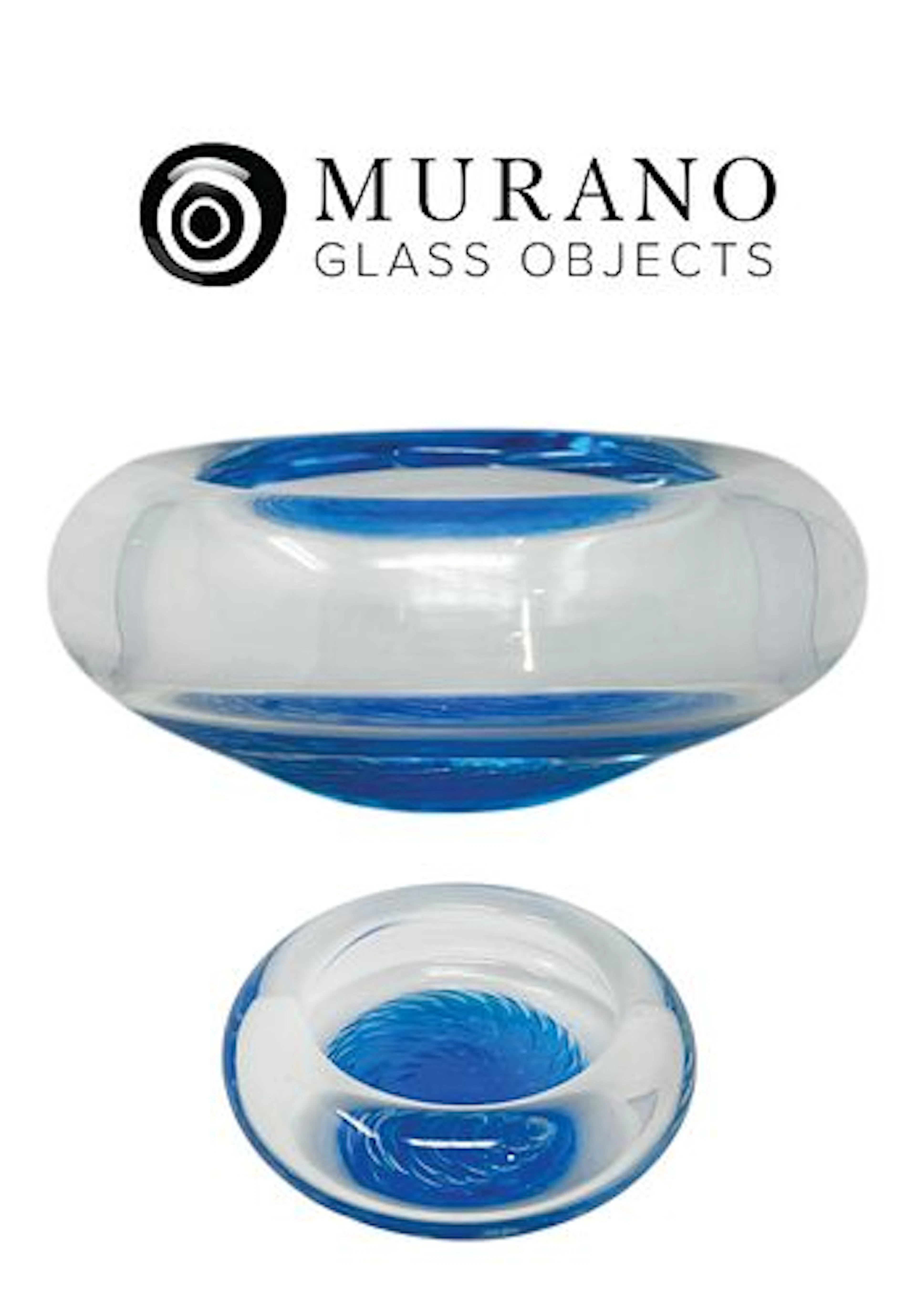 An Italian Murano Swirl Blue Atoll Votive Art Glass Bowl/Candle Tealight Holder
