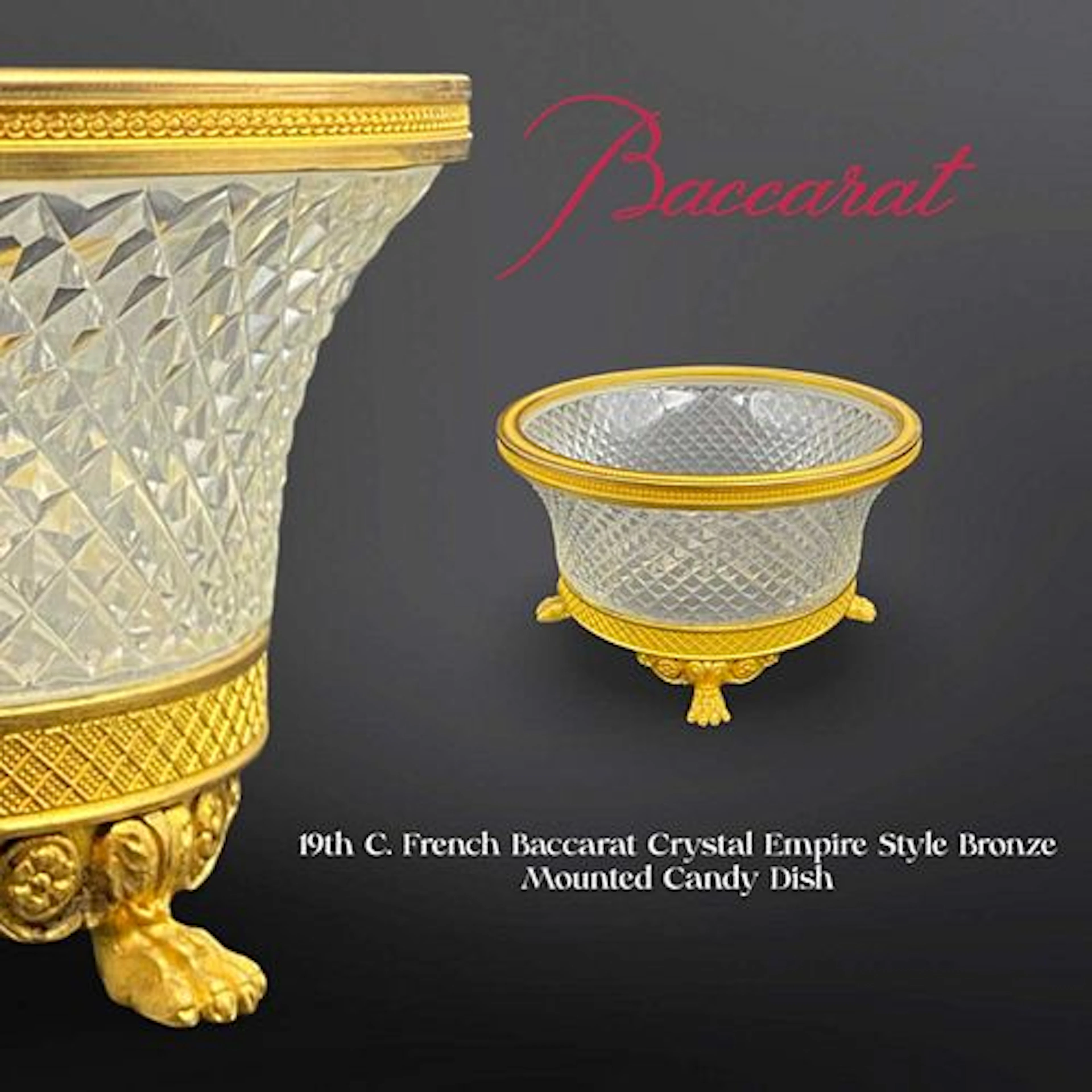 19th C. Baccarat Empire Style Crystal Bronze Mounted Candy Dish