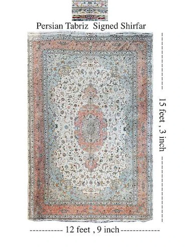 An Exquisite Iran Persian Tabriz Shirfar Silk & Wool Rug, Signed