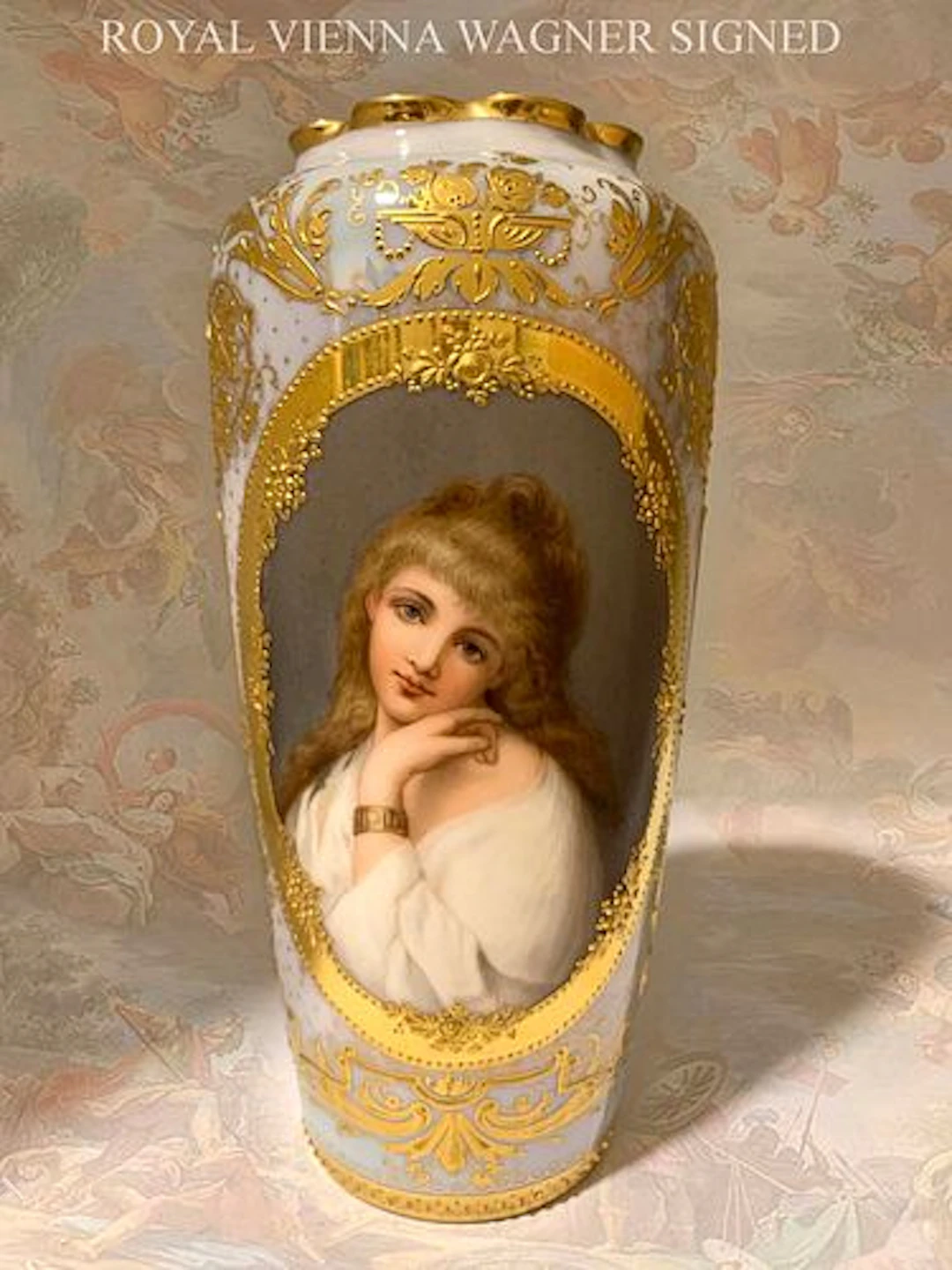 19th C. Royal Vienna Hand Painted Portrait Vase, Wagner Signed