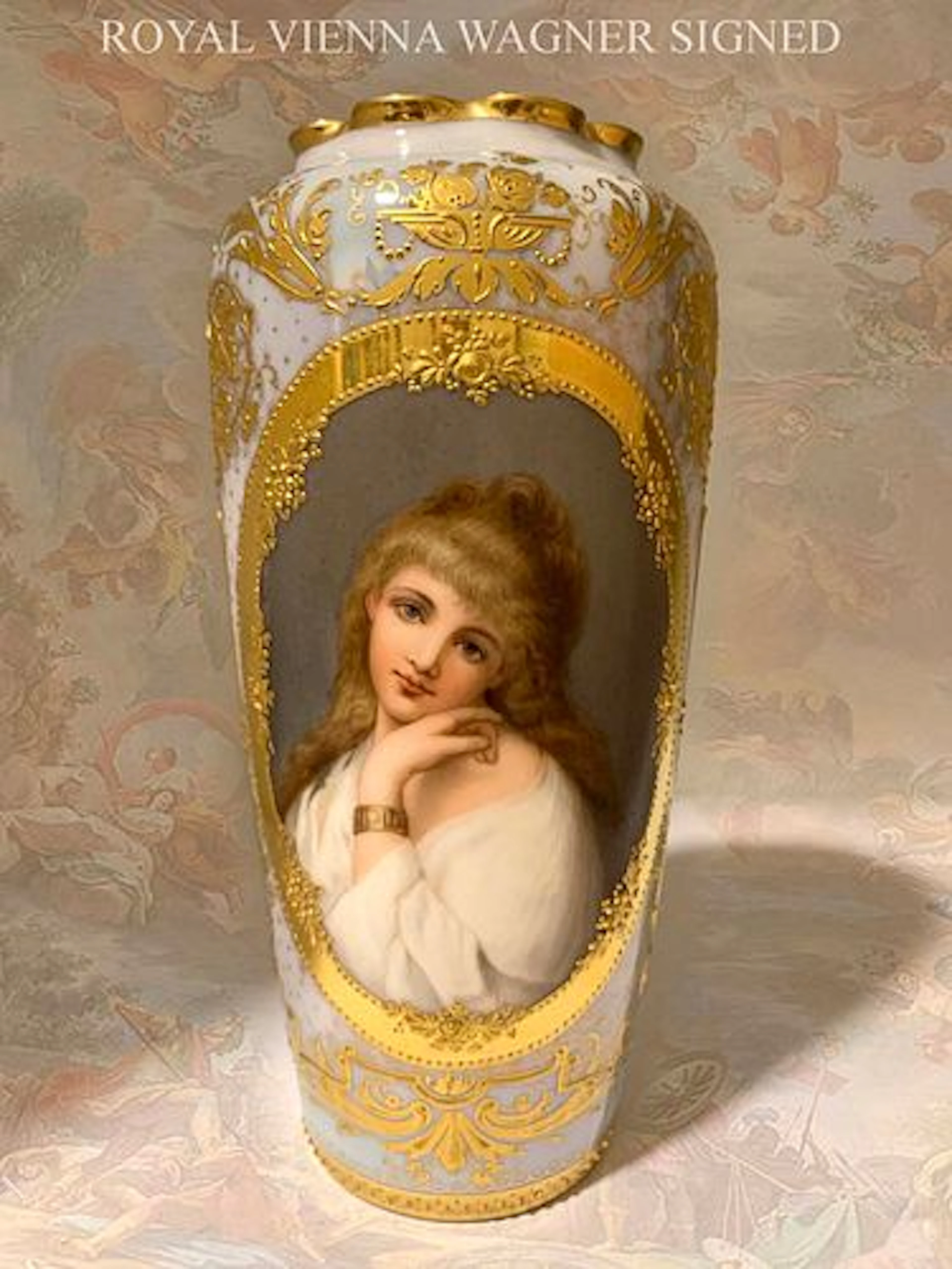 19th C. Royal Vienna Hand Painted Portrait Vase, Wagner Signed