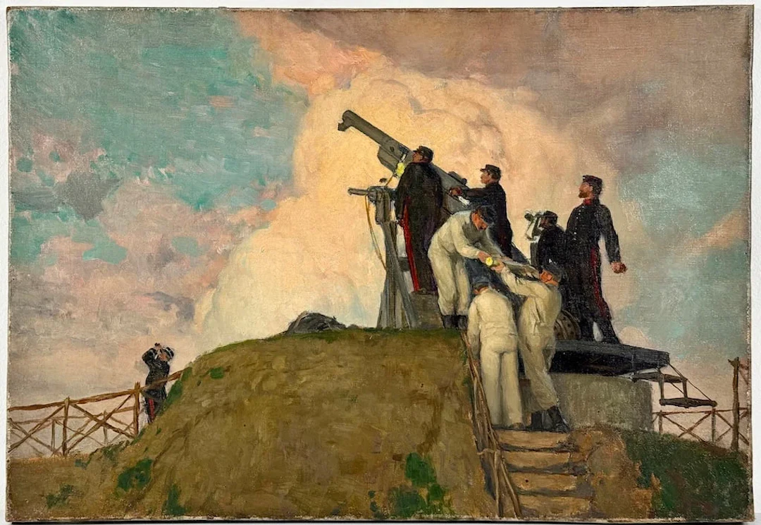 Unknown artist, oil on canvas WW1 Military scene
