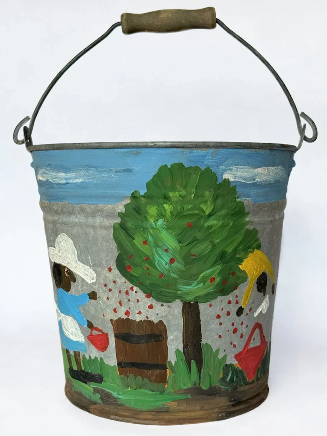Folk Art, Oil painted galvanized bucket