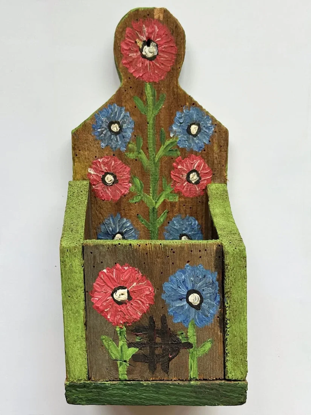 Folk Art, hand painted wall pocket