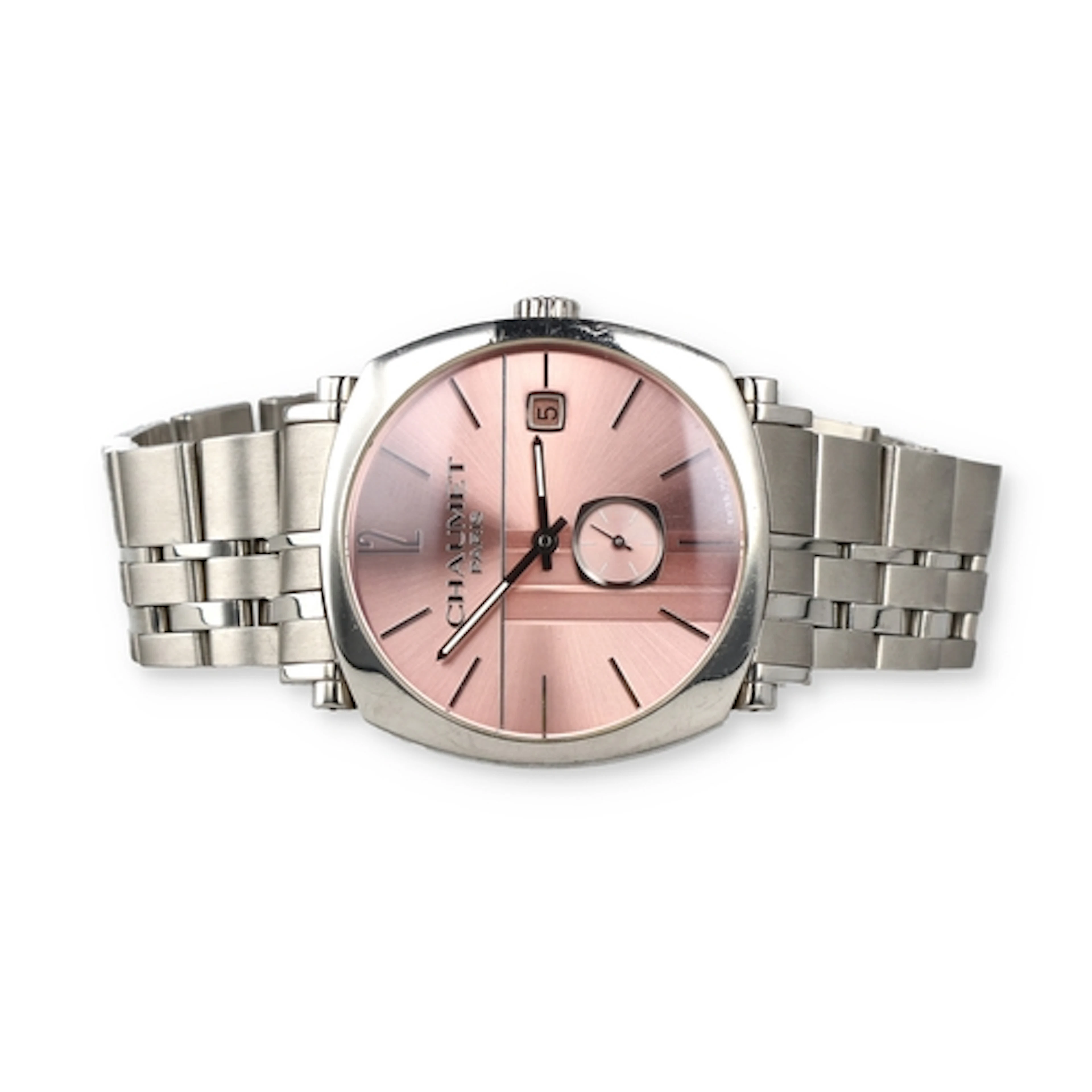 A CHAUMET, PARIS DANDY PINK DIAL STAINLESS STEEL WATCH Case ...