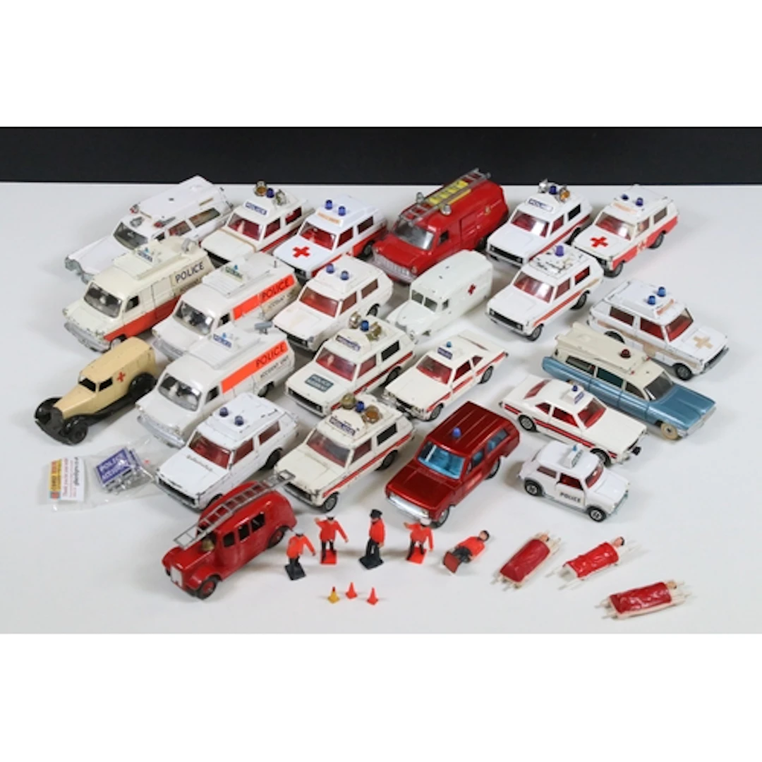 21 Mid 20th C onwards play worn Dinky & Corgi emergency serv...