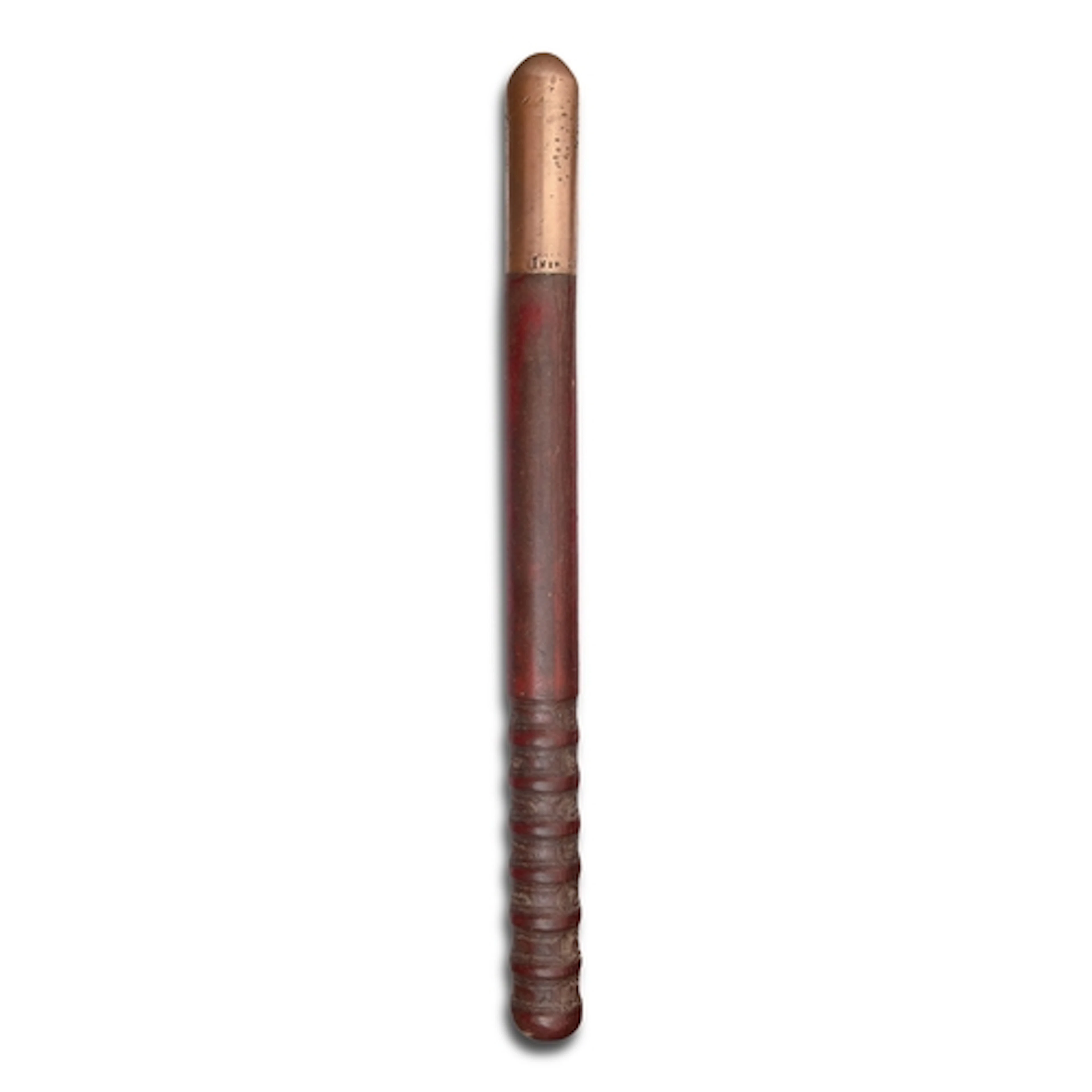 A Victorian police truncheon, the solid bronze head stamped ...