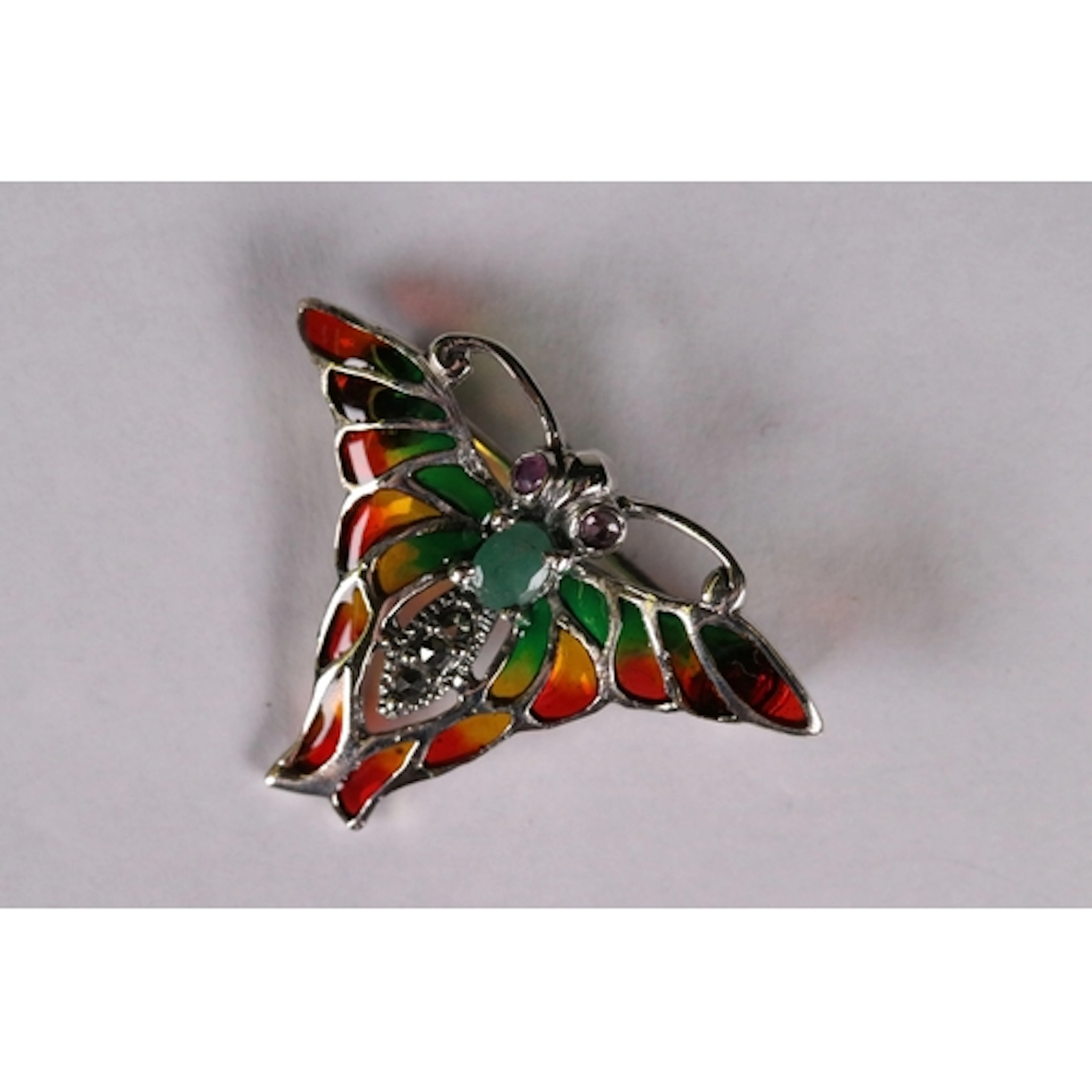 Silver plique a jour butterfly brooch