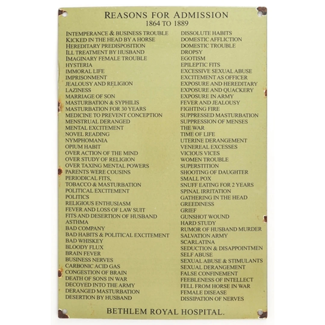 Bethlem Royal Hospital - Reasons for Admission 1864-1889 des...