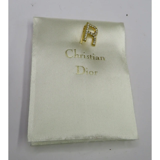 Boxed Christian Dior Pin Brooch 'R', gold tone set white sto...