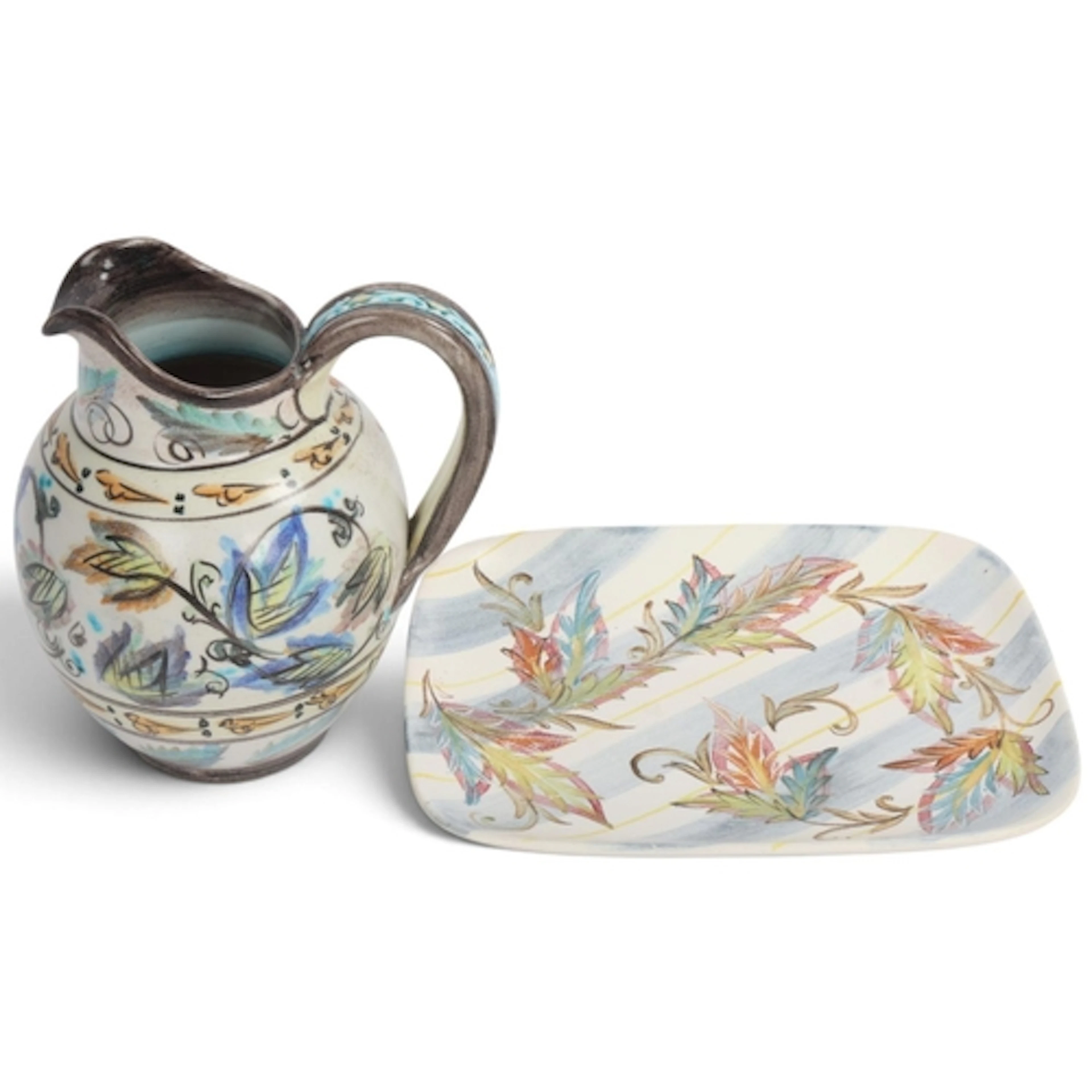 GLYN COLLEDGE for Denby, a stoneware jug and disk with paite...