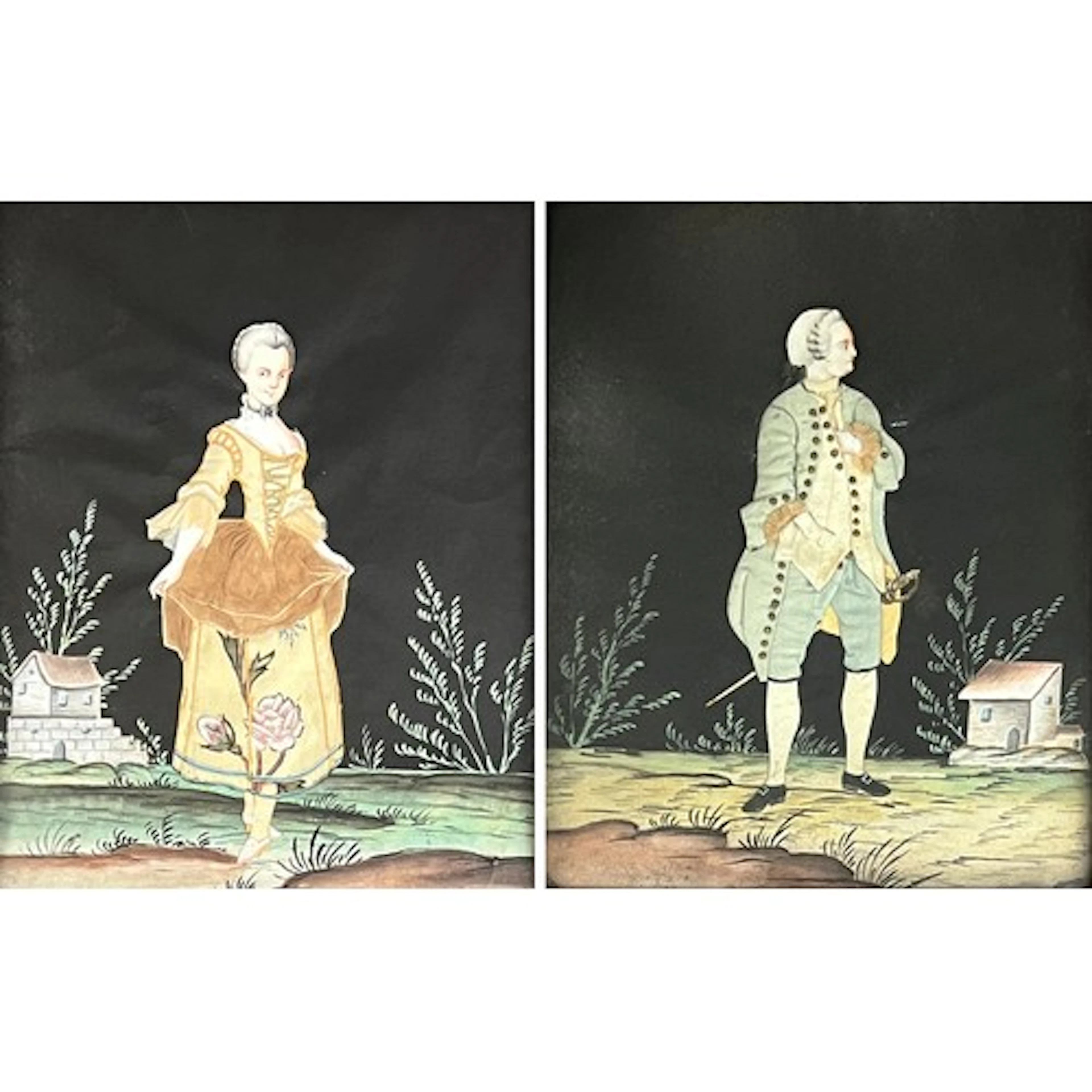 A pair of English early 19th century silk needlework figures...