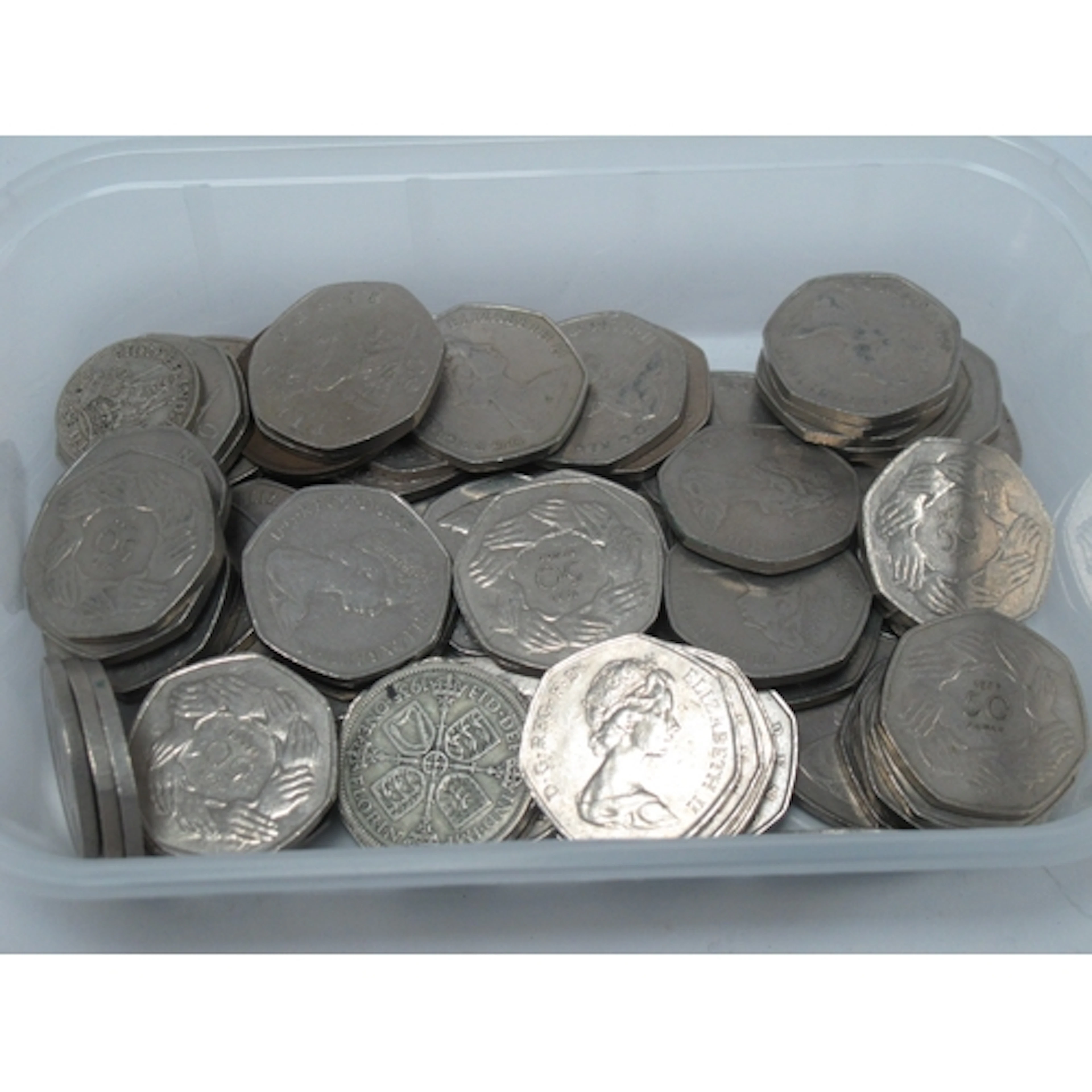 Large Collection Of GB Old Style 50p Coins, together with a ...