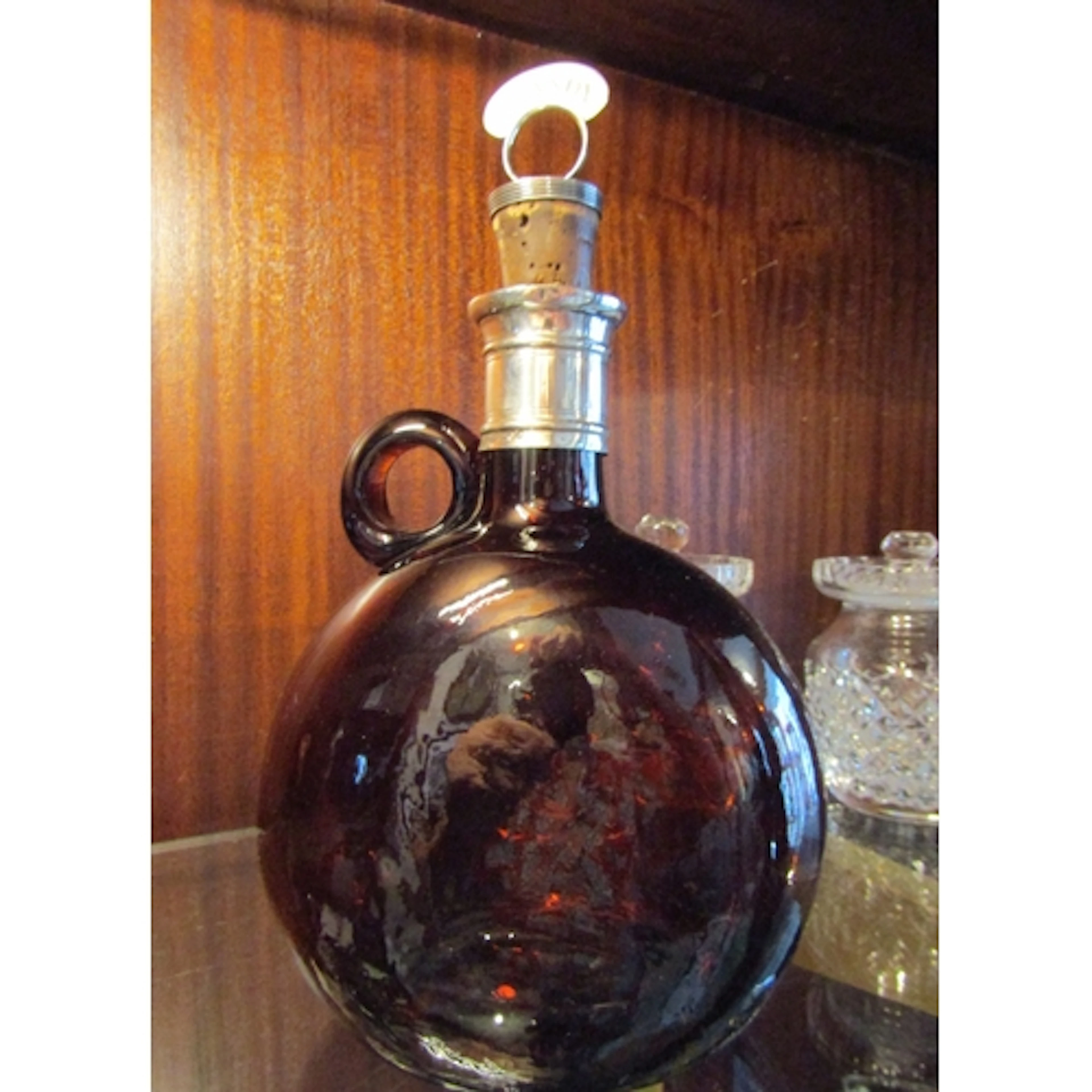 Antique Silver Mounted Brandy Decanter Flask Form with Origi...