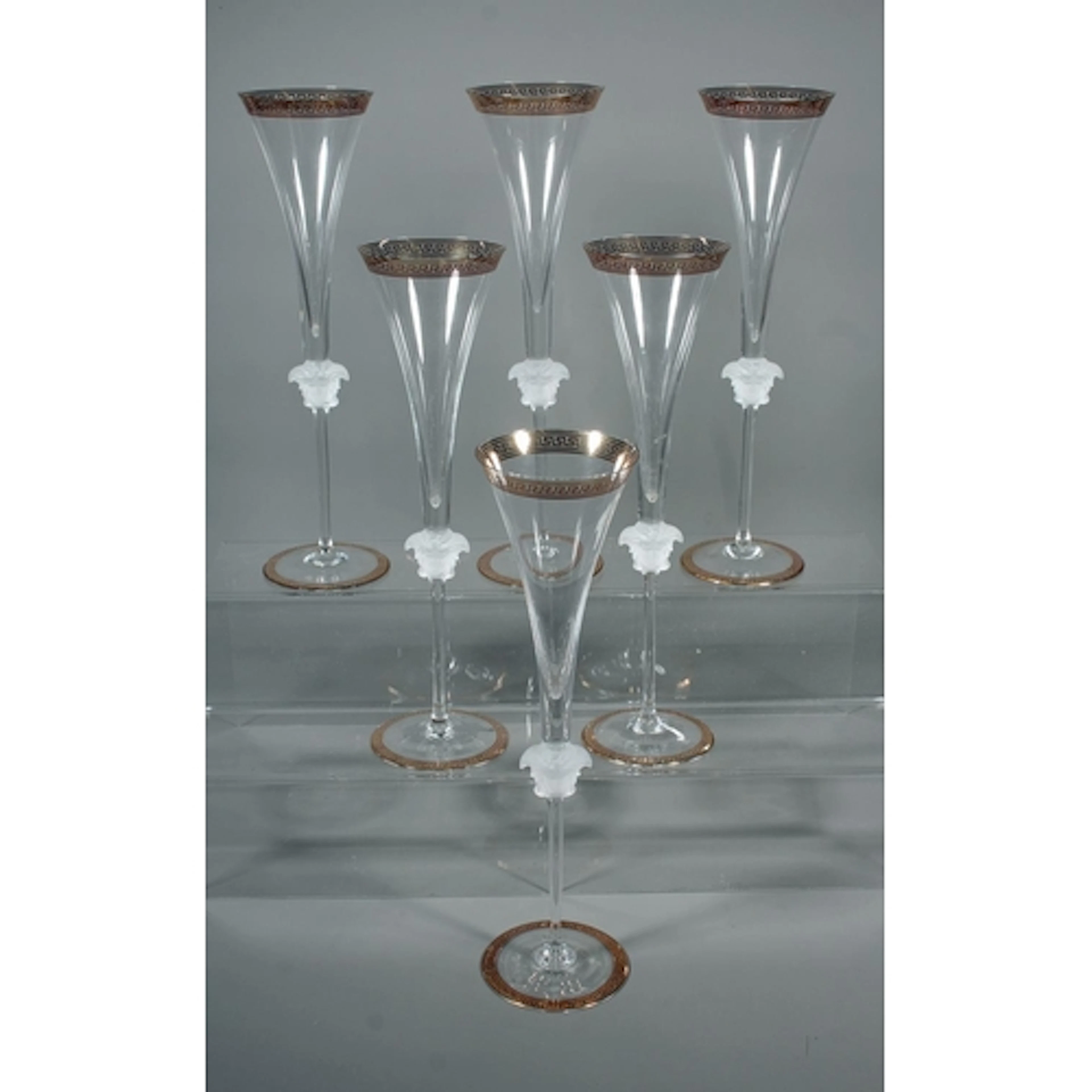 Set of six Rosenthal for Versace Medusa champagne flute crys...