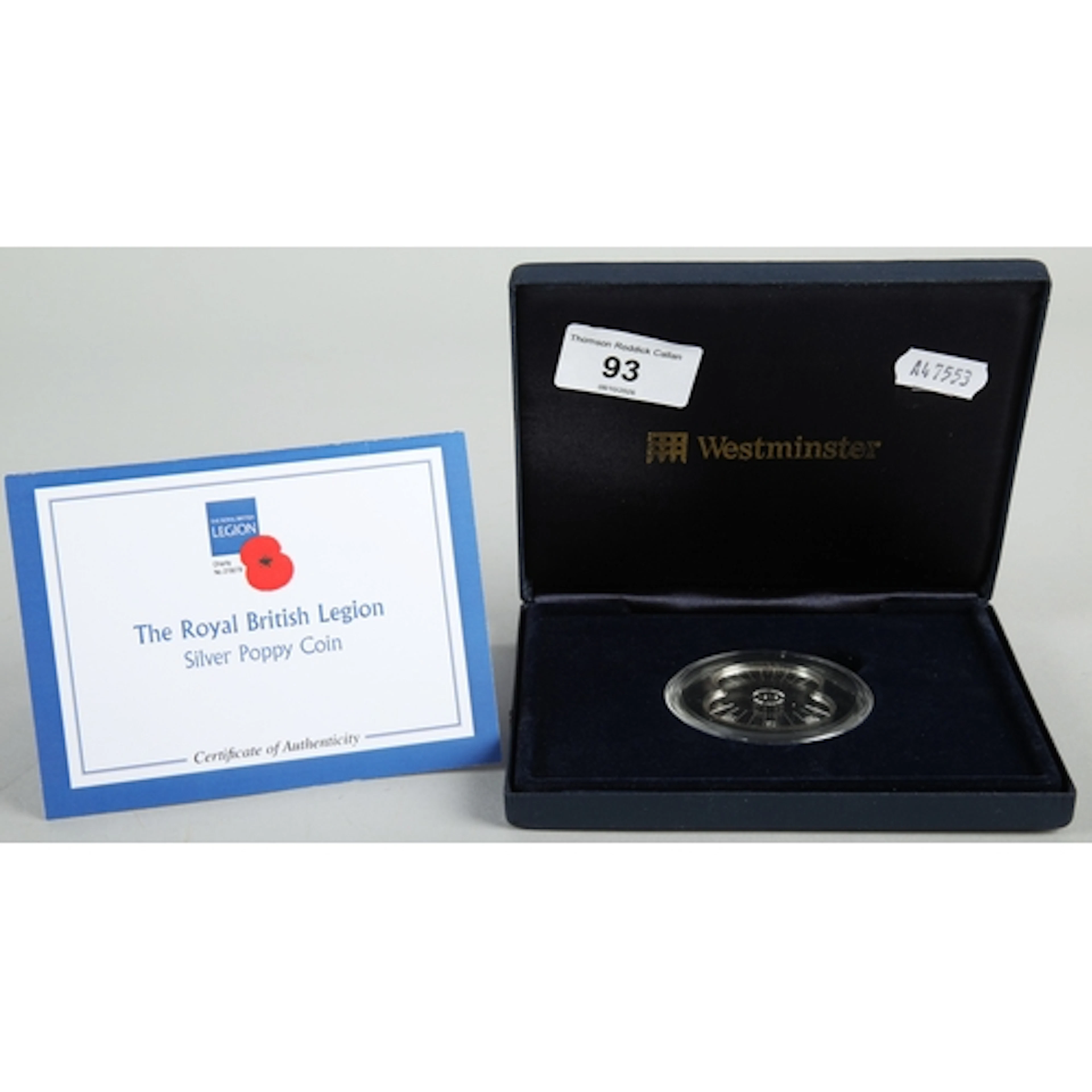 Royal British legion silver poppy coin , gross weight 28g
