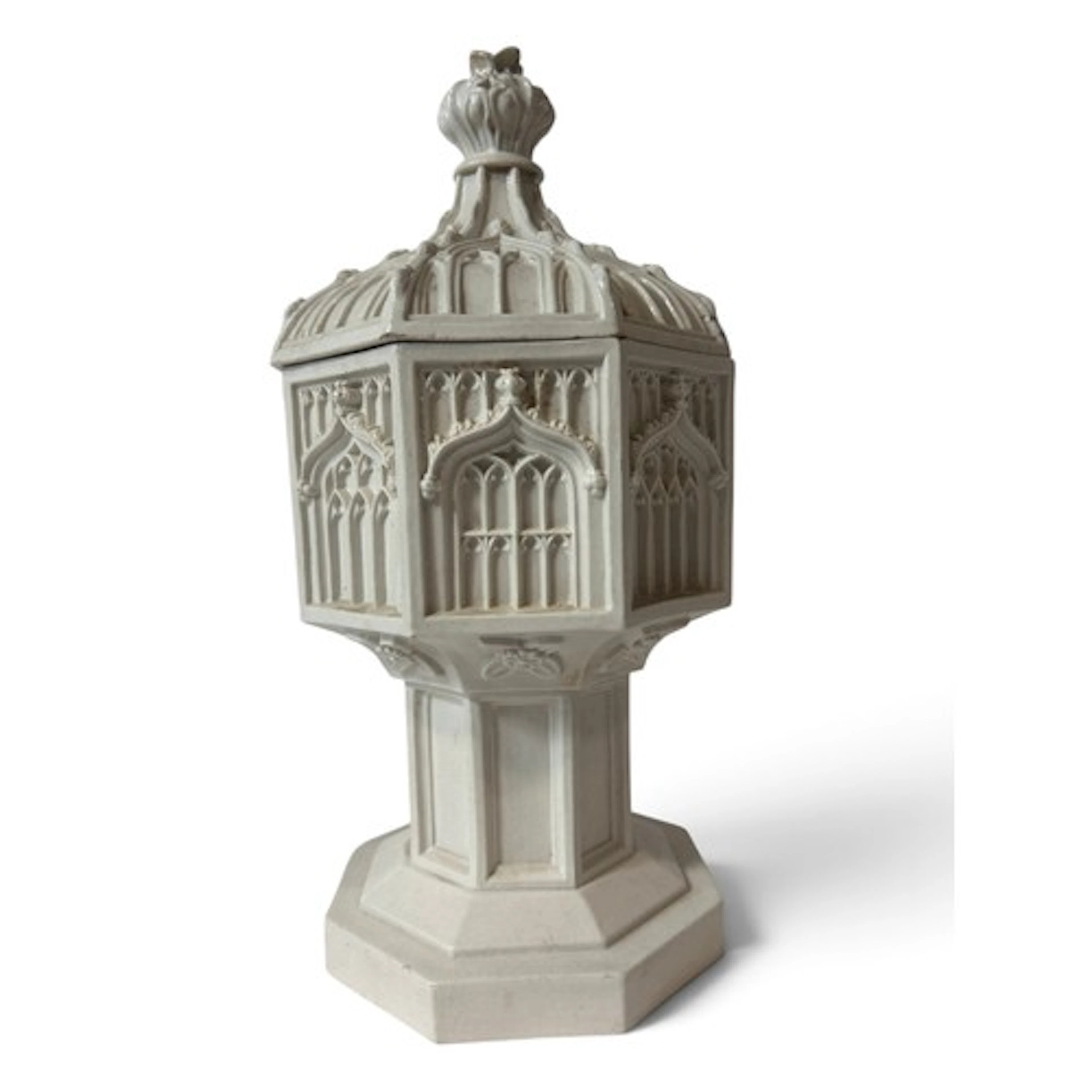 A 19th century travelling font and cover in the gothic style...