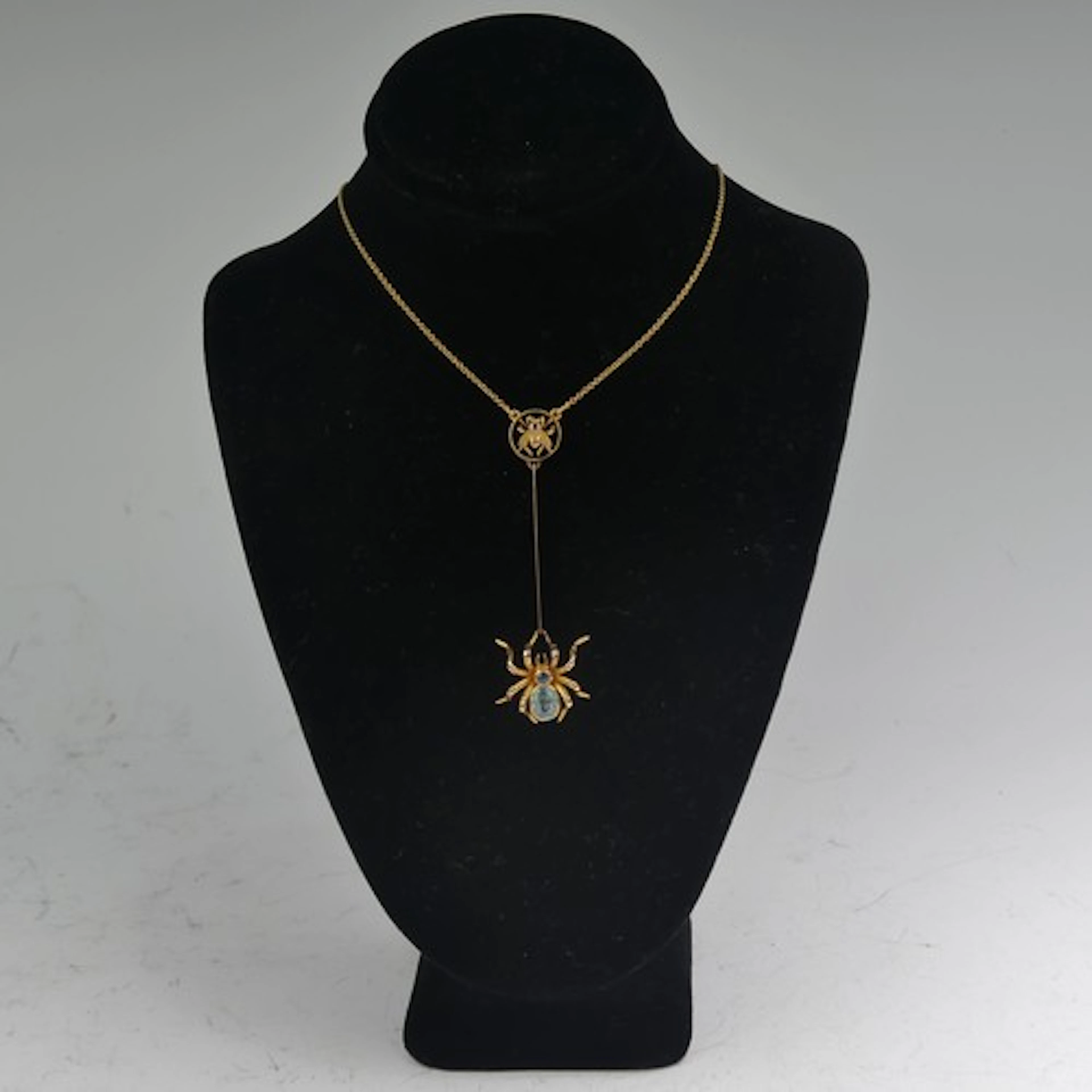 An Edwardian spider and fly Necklace, the pendant with spide...