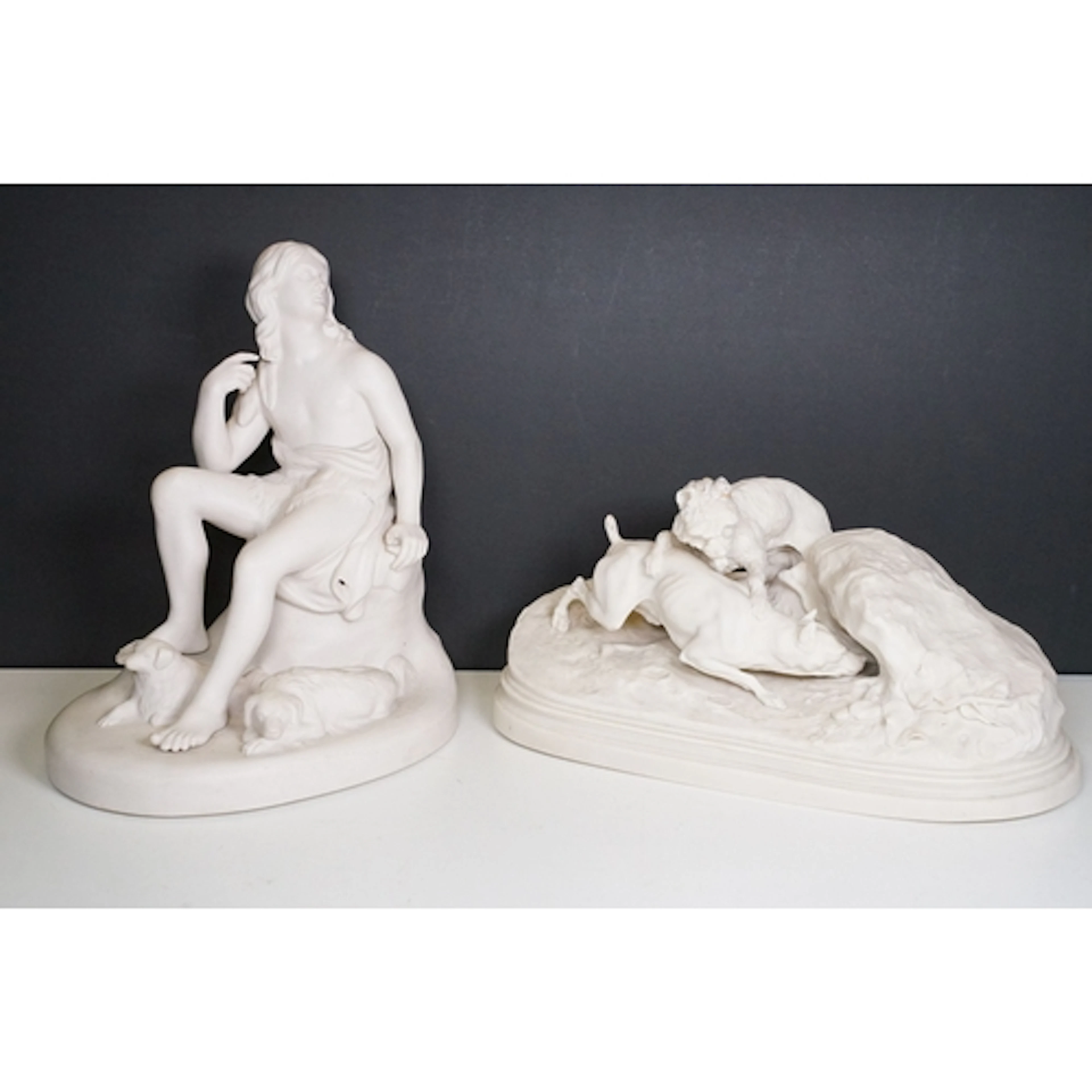 Two Parian Ware ceramics to include a model of "Chasse au La...