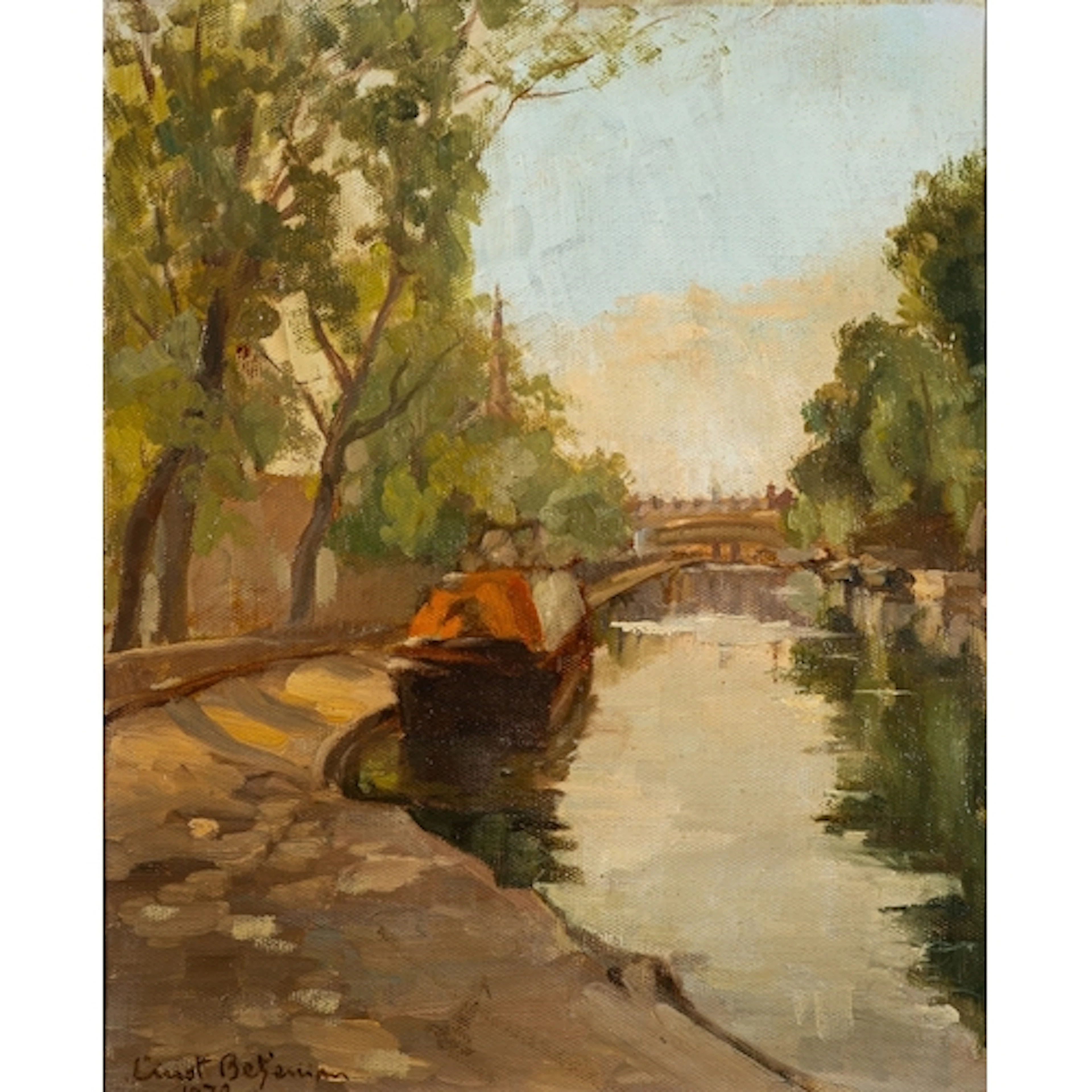 Ernst Betjamin (?) (20th Century school) - Barge on a river...
