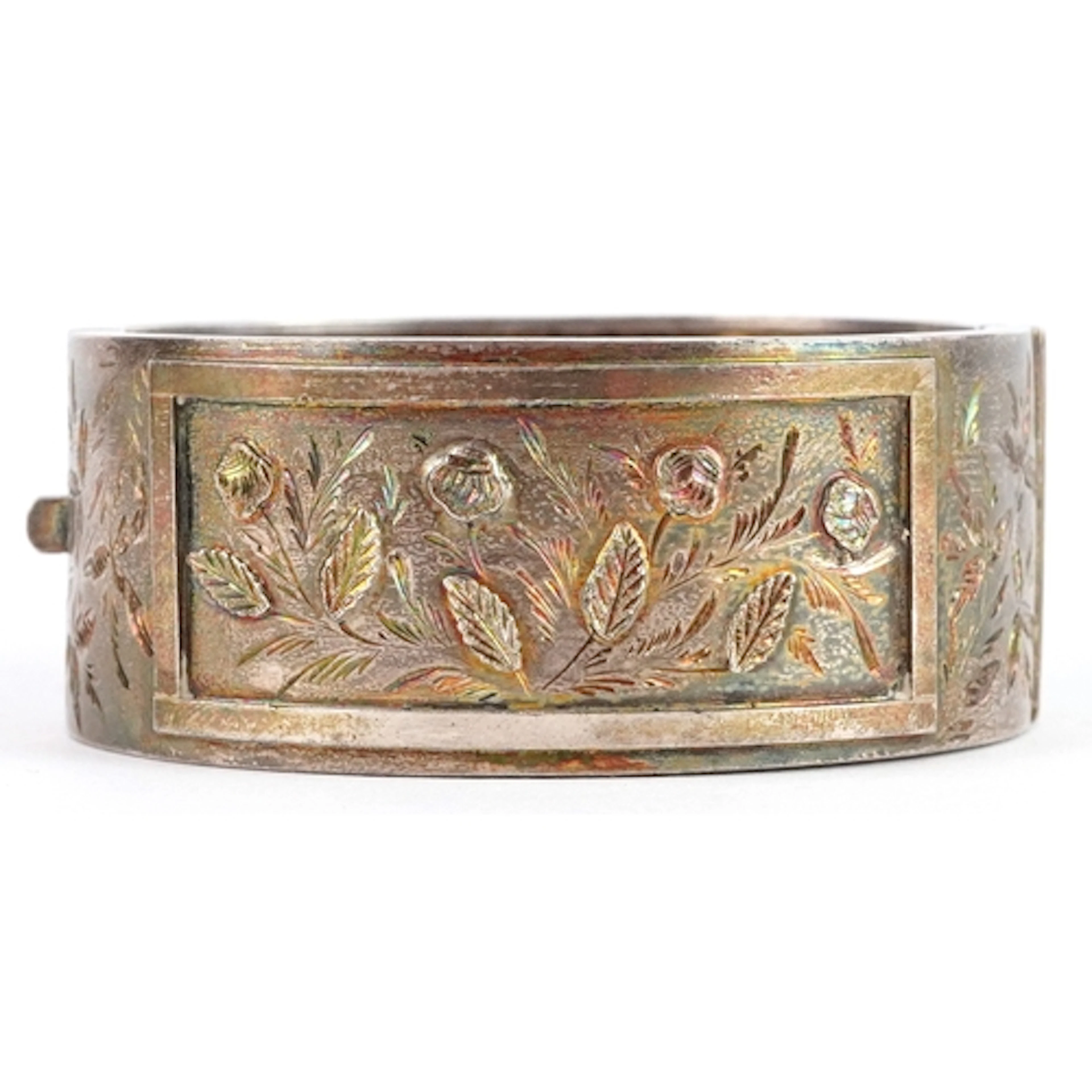 Victorian silver bangle engraved with flowers, Birmingham 18...