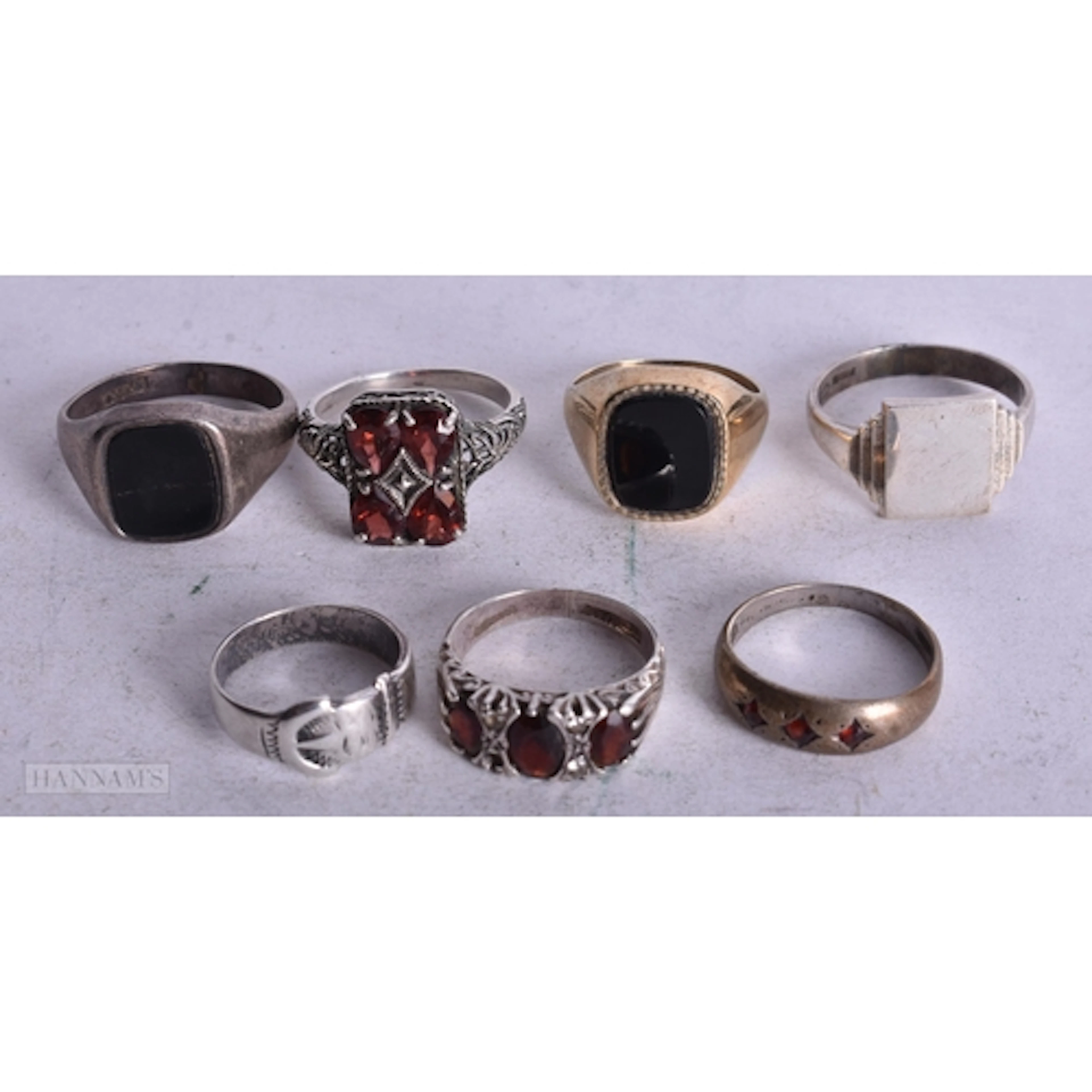Collection of Sterling Silver Mid Century Rings inc. Garnet,...