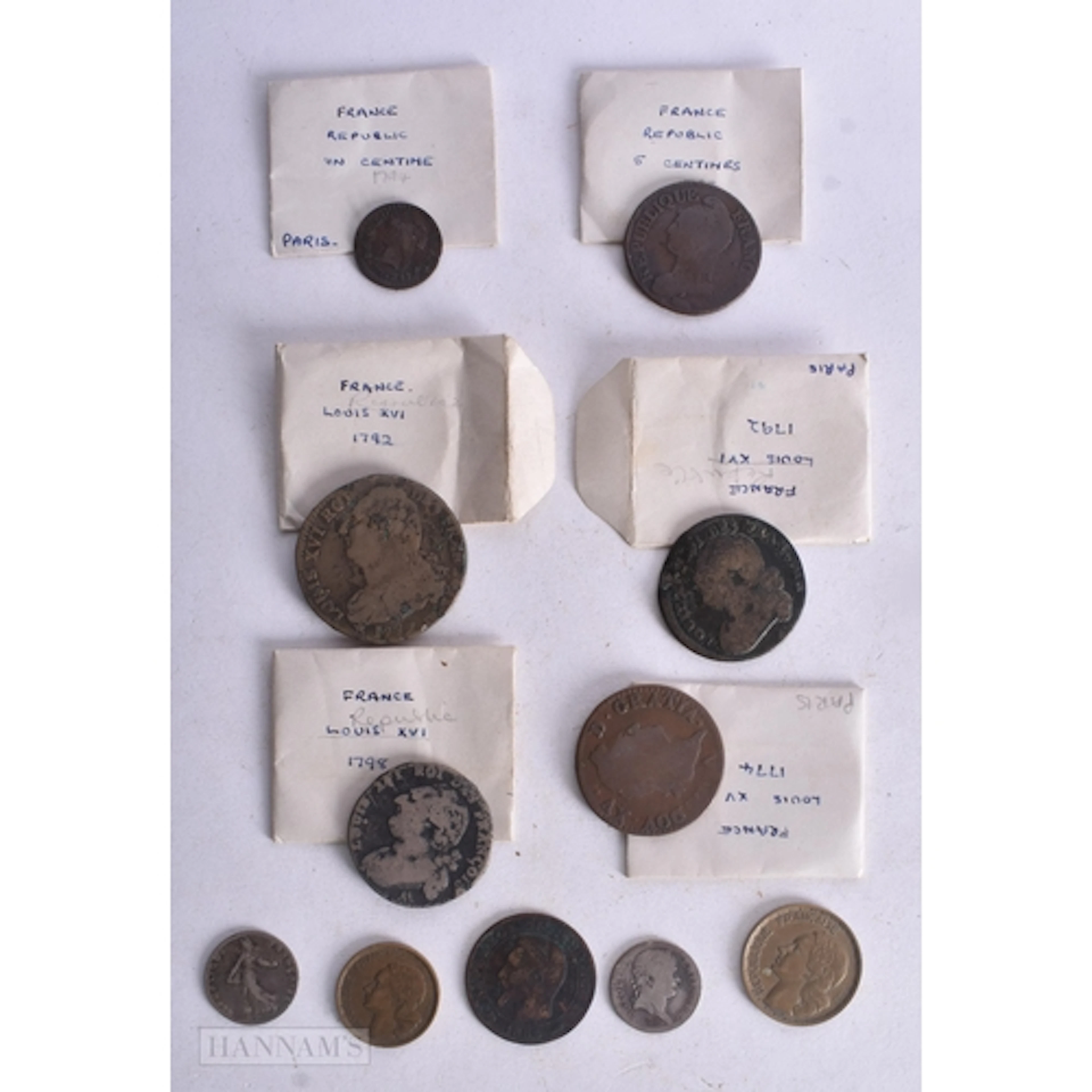 ASSORTED FRENCH COINS including 5 Centines 1793 & Louis XV 1...