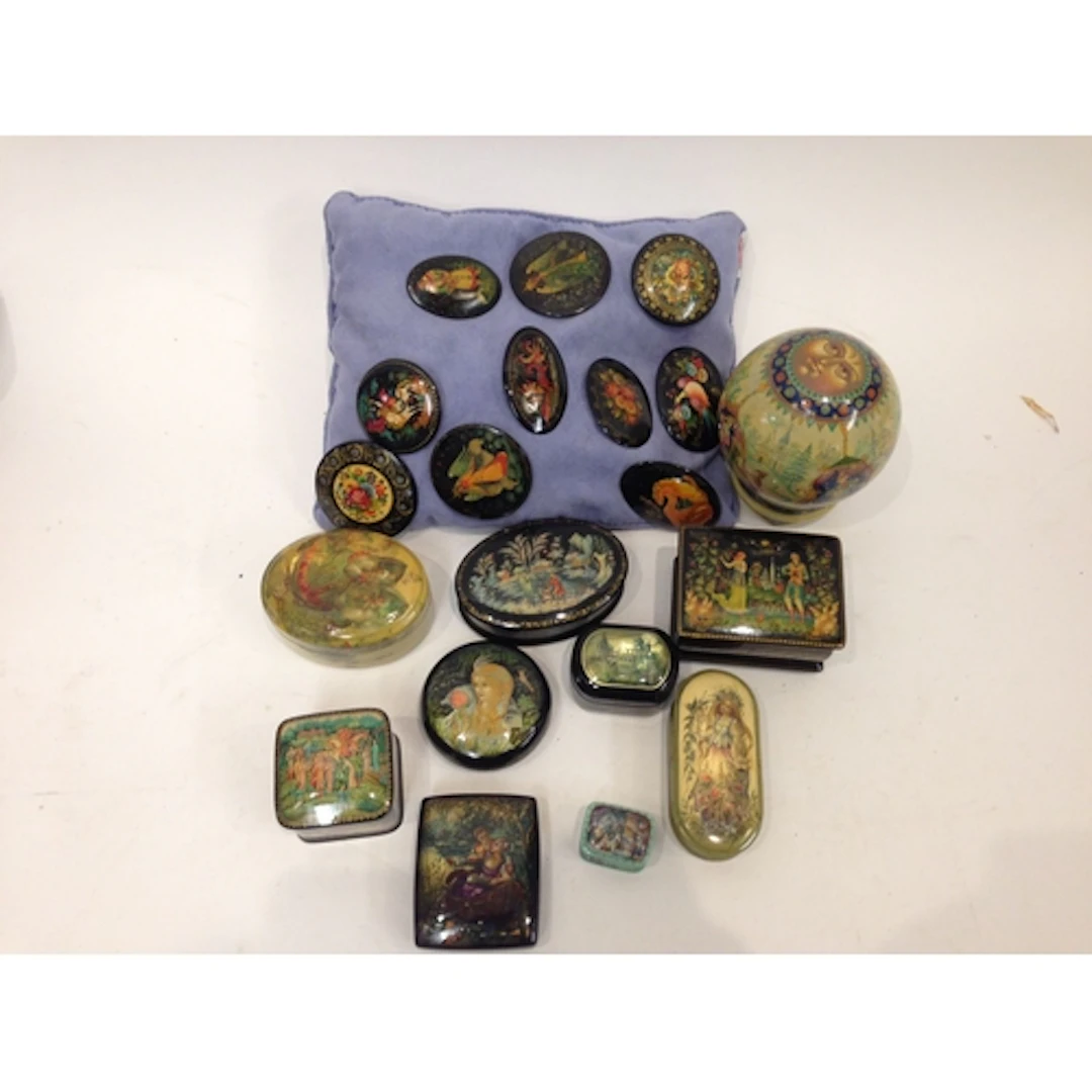 A collection of early 20th Century Russian black laquered an...