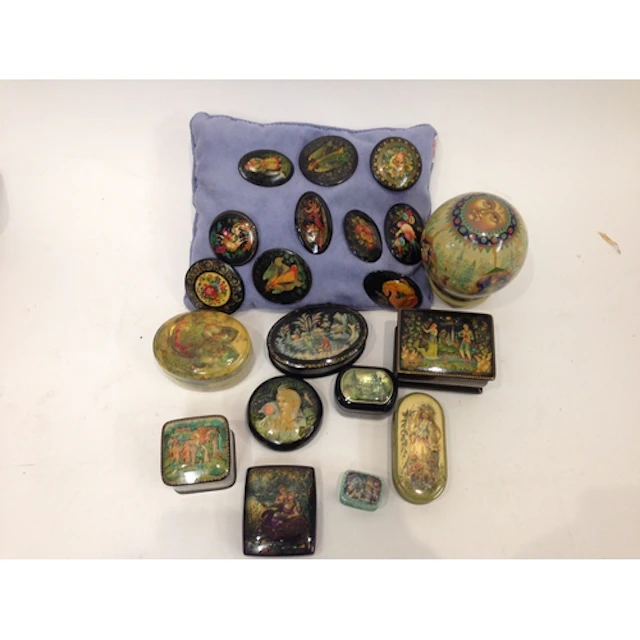 A collection of early 20th Century Russian black laquered an...