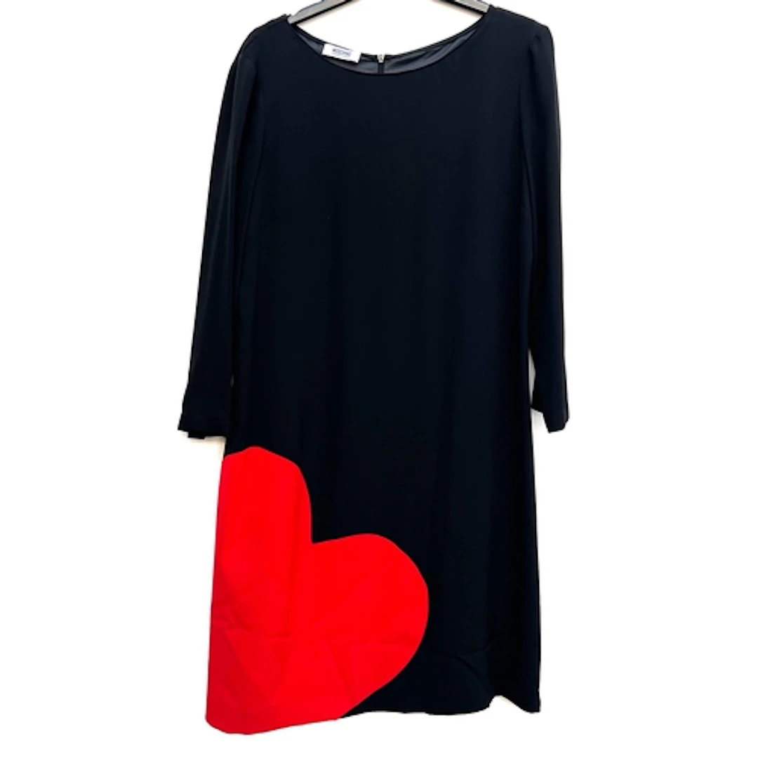 A Moschino black silk dress with large red heart detail, siz...