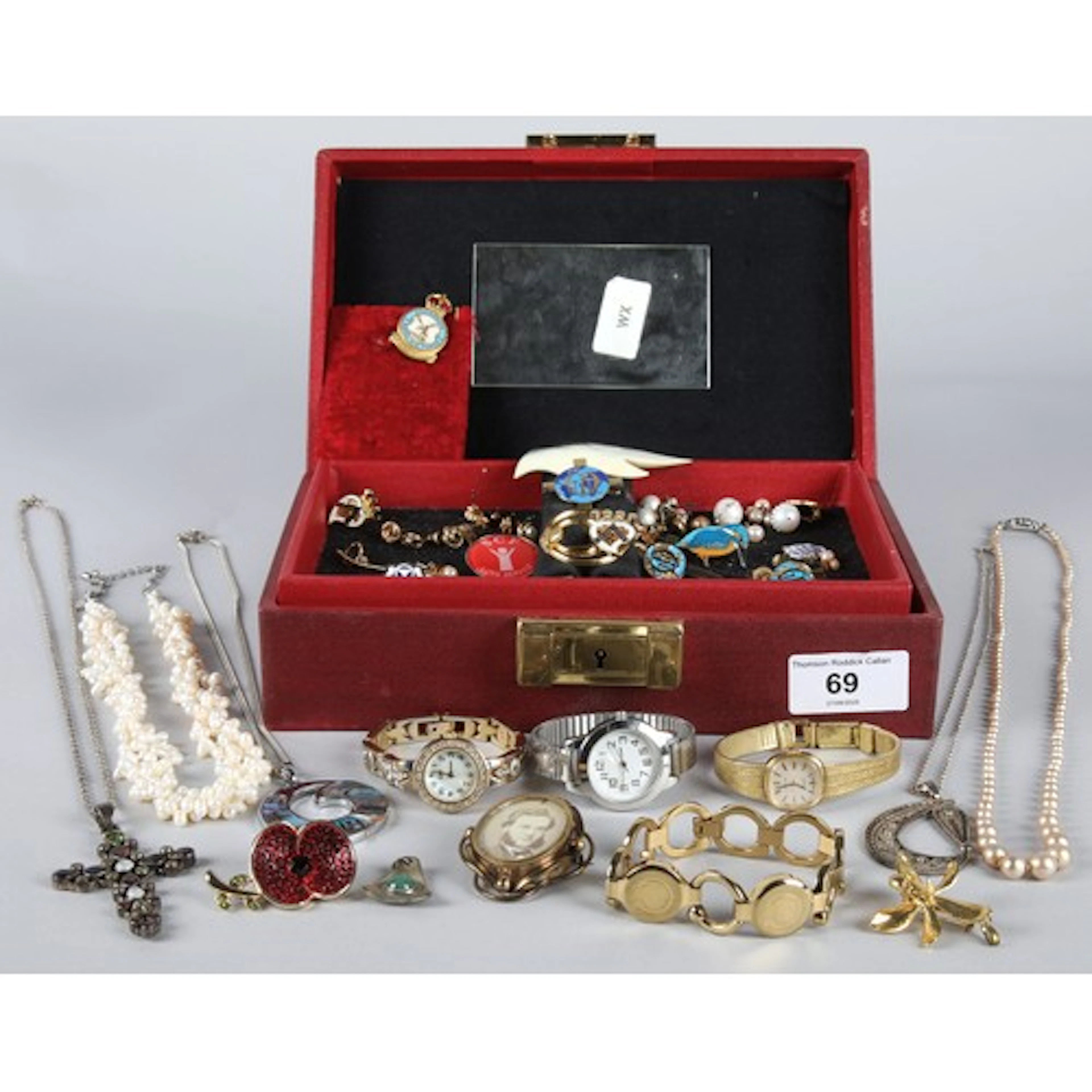 Costume jewellery to include a Pair of 9ct gold stud earring...